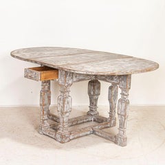 Antique Swedish Gateleg Drop-Leaf Table Painted Gray