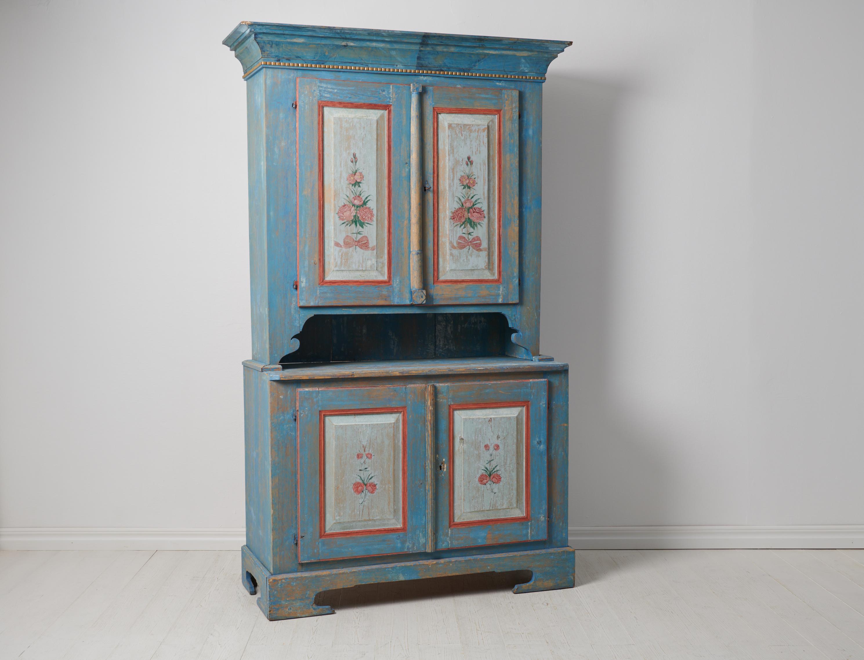 Hand-Crafted Antique Swedish Genuine Blue Country Cabinet  For Sale