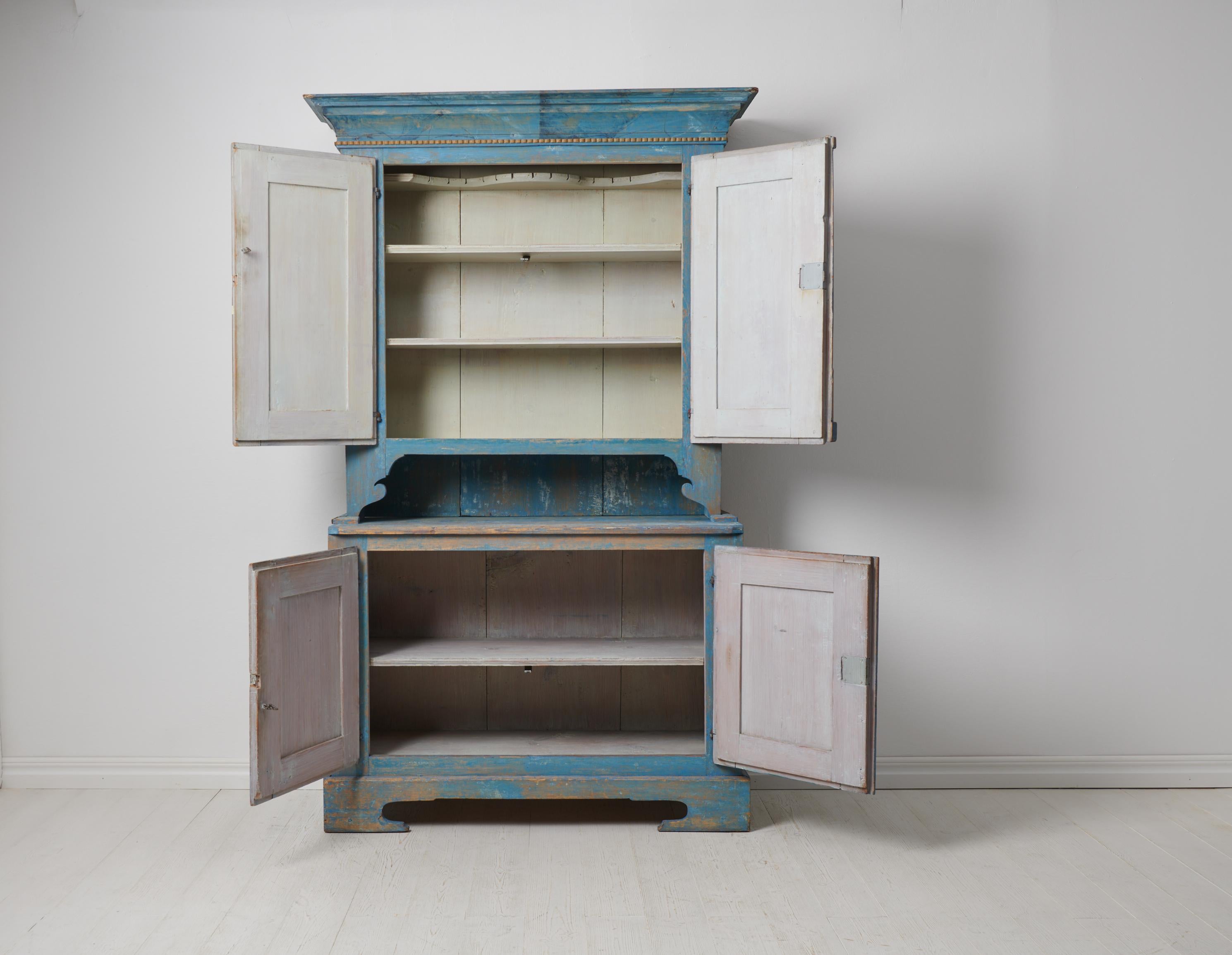 19th Century Antique Swedish Genuine Blue Country Cabinet  For Sale