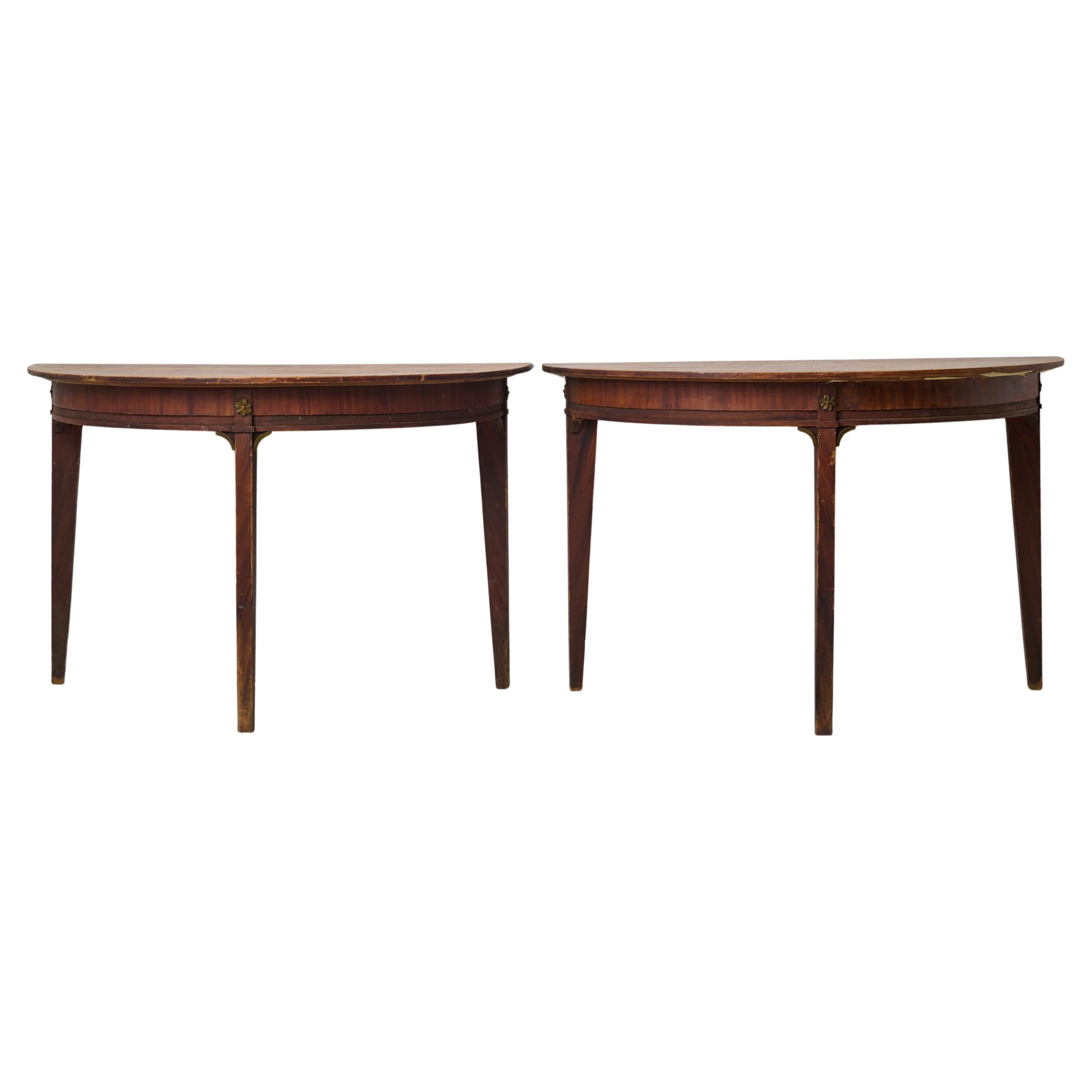Antique Swedish Genuine Demi Lune Table with Original Faux Mahogany Paint For Sale