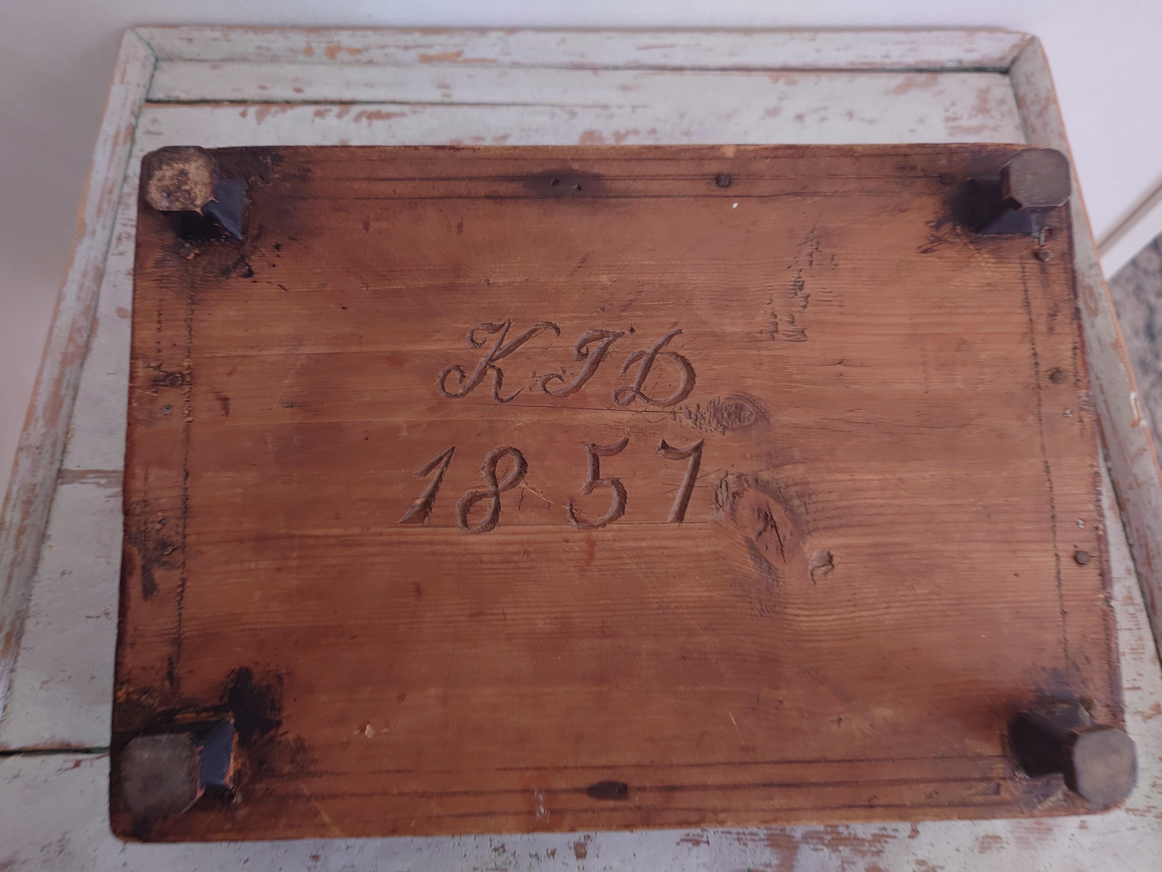 Antique Swedish genuine Folk Art  Country Cutlery box dated 1857 Original paint For Sale 3