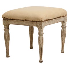 Antique Swedish Genuine Gustavian Period Decorated Foot Stool with Original Seat