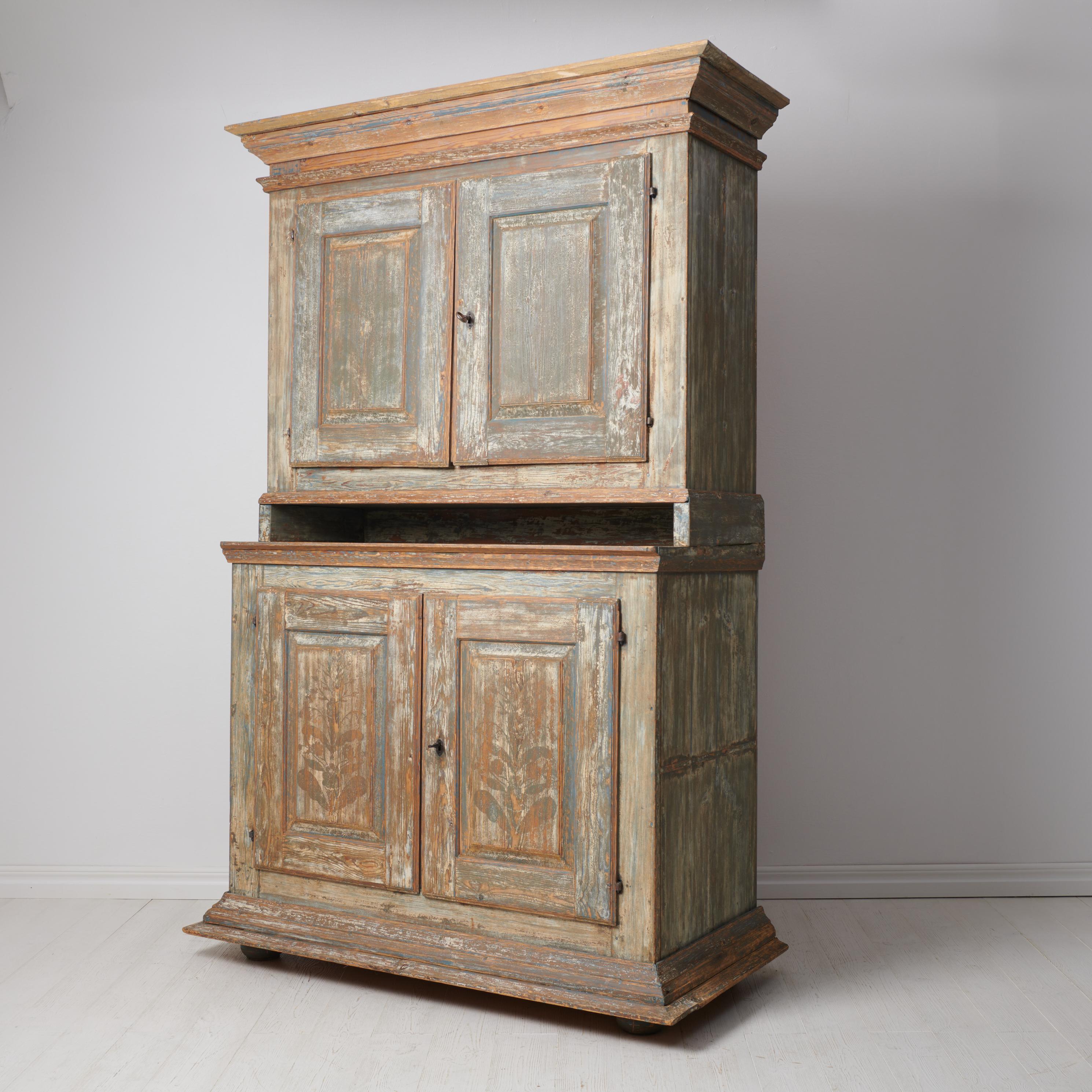 Pine Antique Swedish Genuine Handmade Baroque Cabinet  For Sale