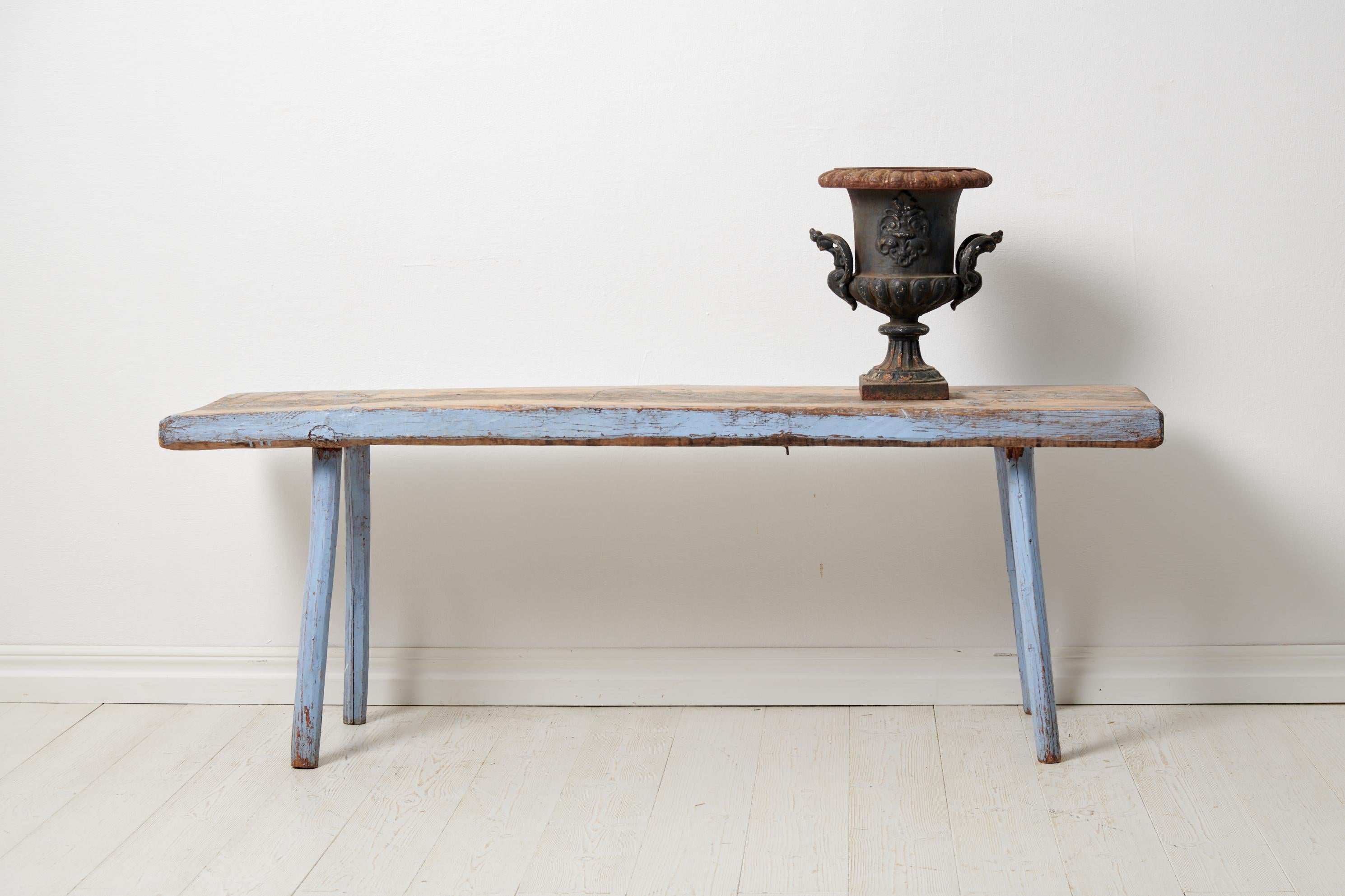 Hand-Crafted Antique Swedish Genuine Primitive Country House Blue Bench For Sale