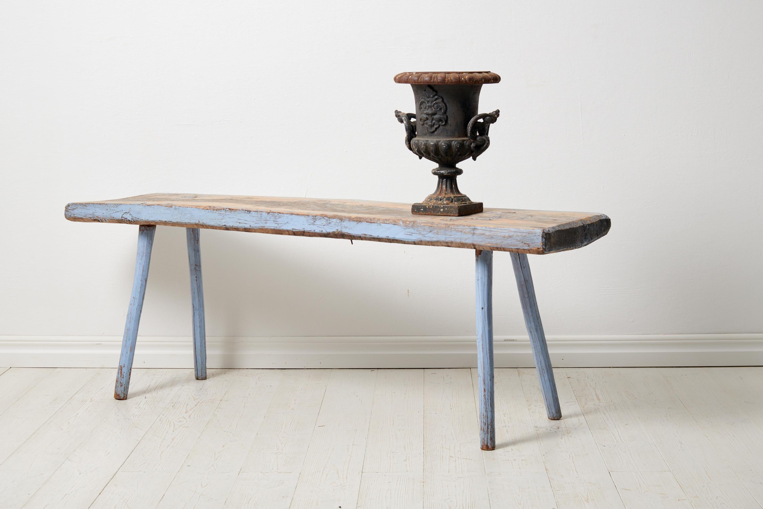 Antique Swedish Genuine Primitive Country House Blue Bench In Good Condition For Sale In Kramfors, SE