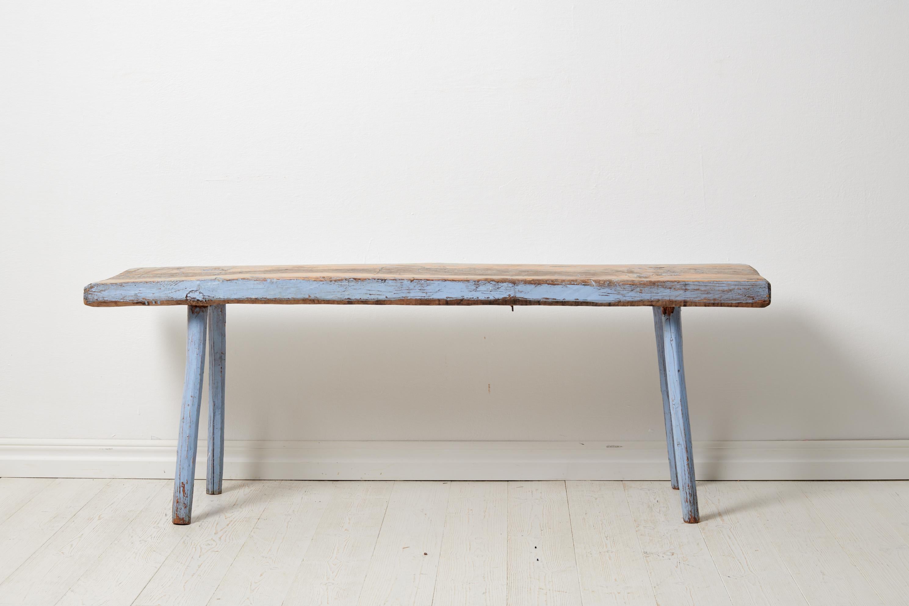 19th Century Antique Swedish Genuine Primitive Country House Blue Bench For Sale