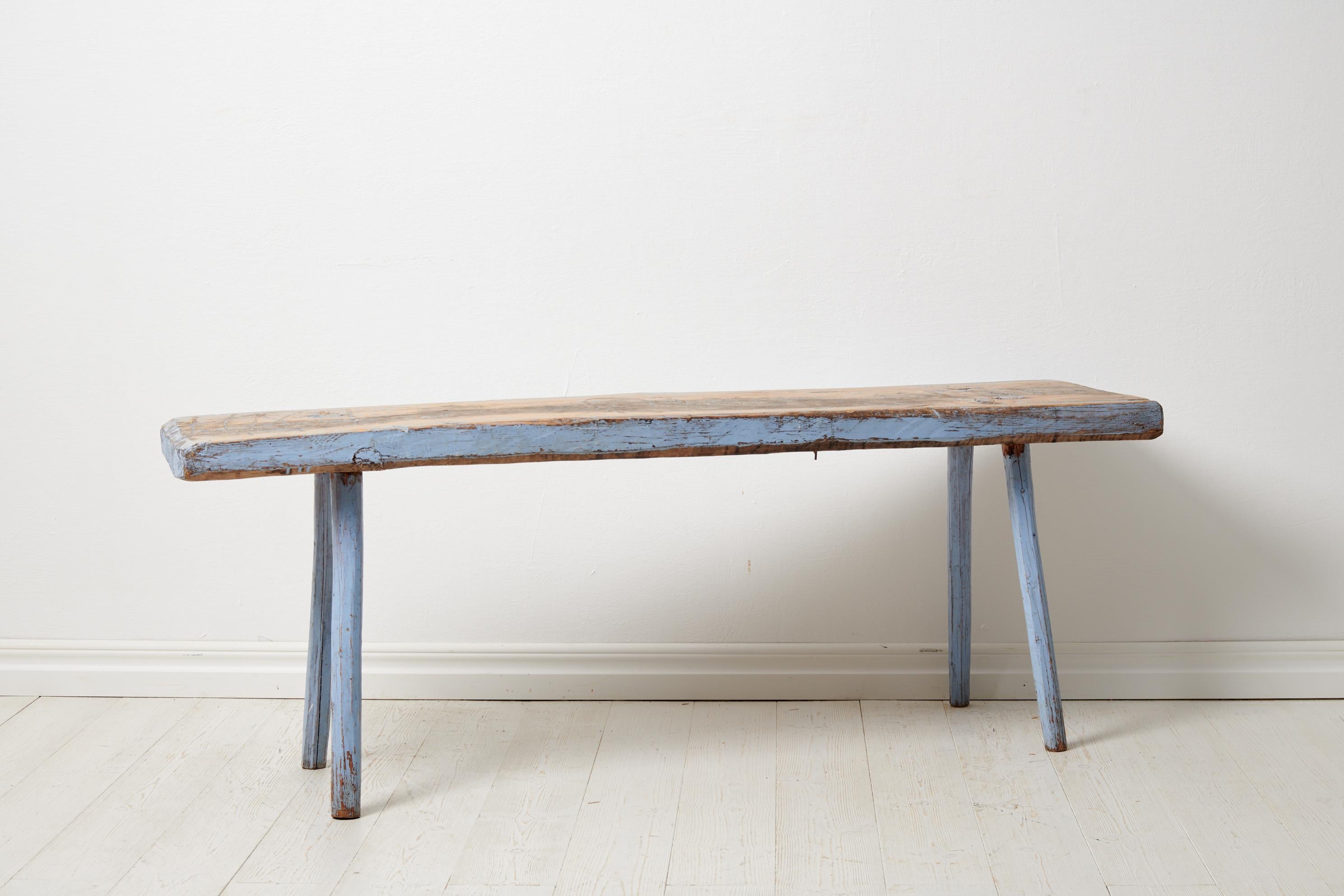 Pine Antique Swedish Genuine Primitive Country House Blue Bench For Sale