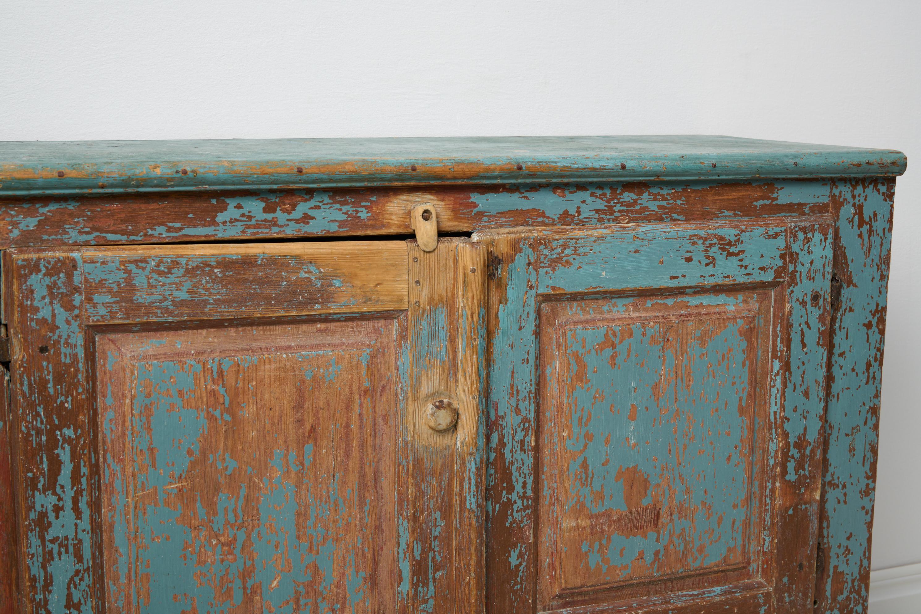 Antique Swedish Genuine Rustic Blue Low Country Pine Sideboard  For Sale 4