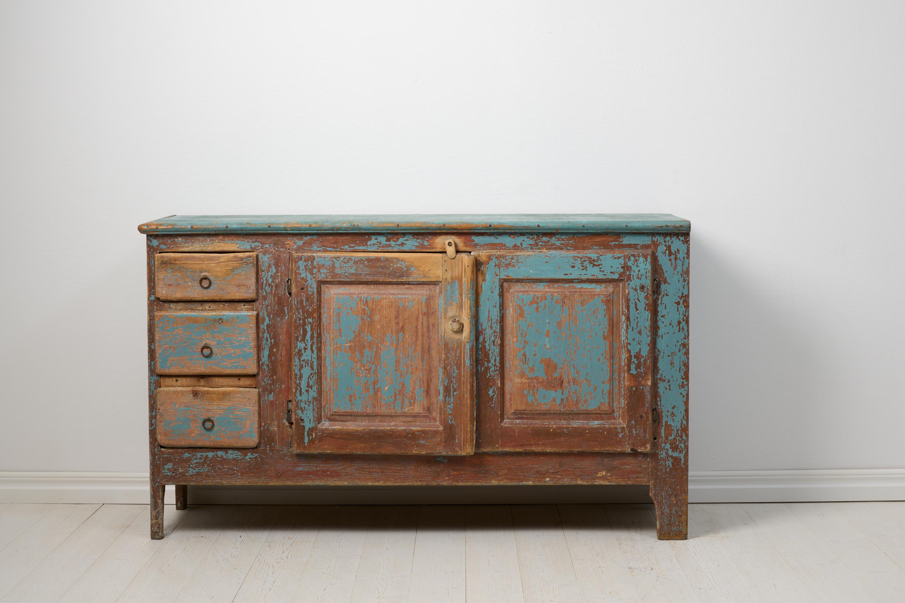Hand-Crafted Antique Swedish Genuine Rustic Blue Low Country Pine Sideboard  For Sale
