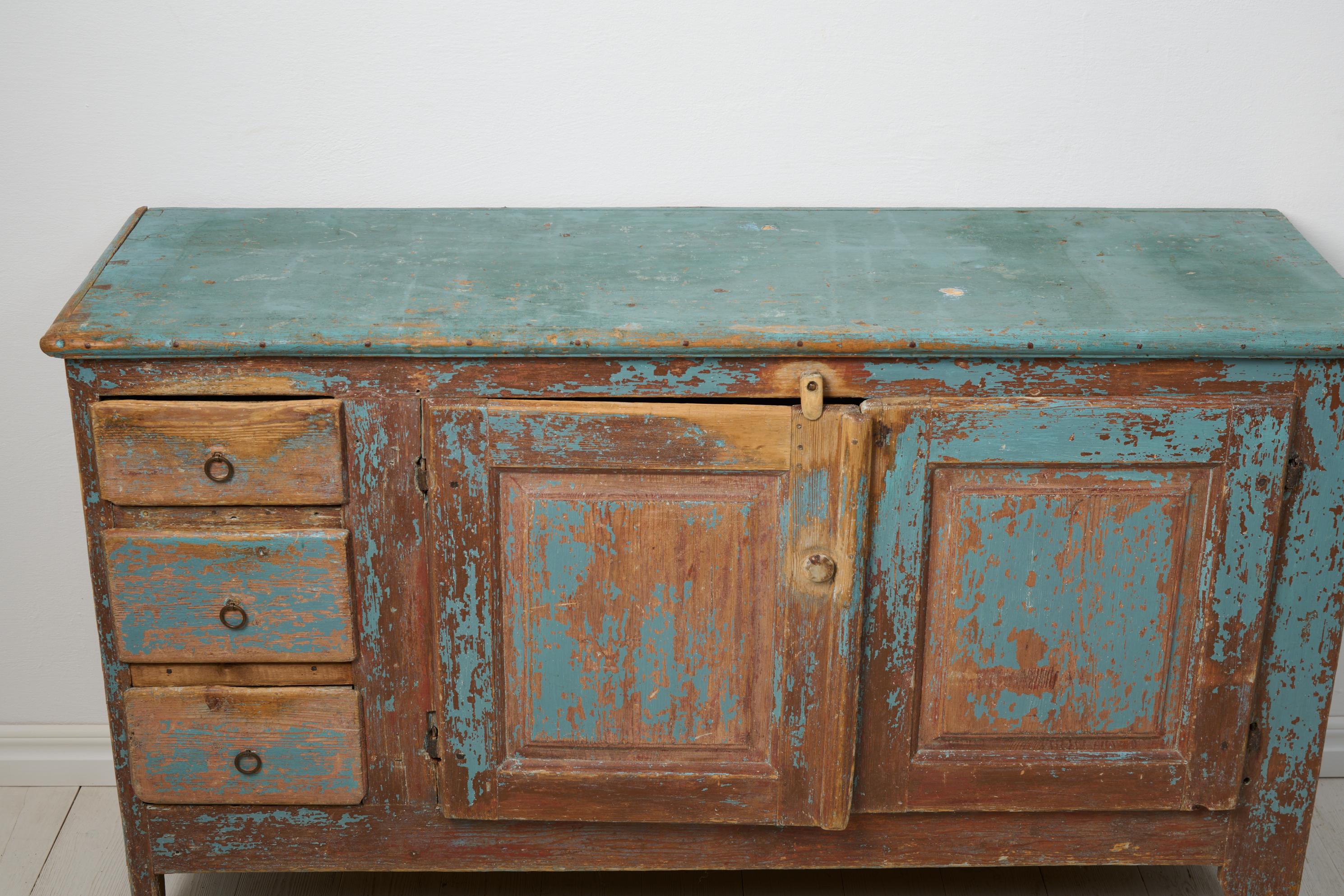 Antique Swedish Genuine Rustic Blue Low Country Pine Sideboard  For Sale 2