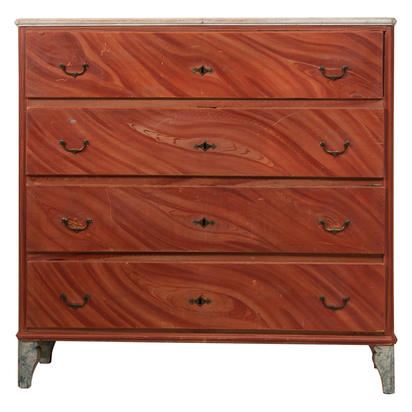 Antique Swedish Genuine Tall Red Painted Gustavian Country Chest of Drawers