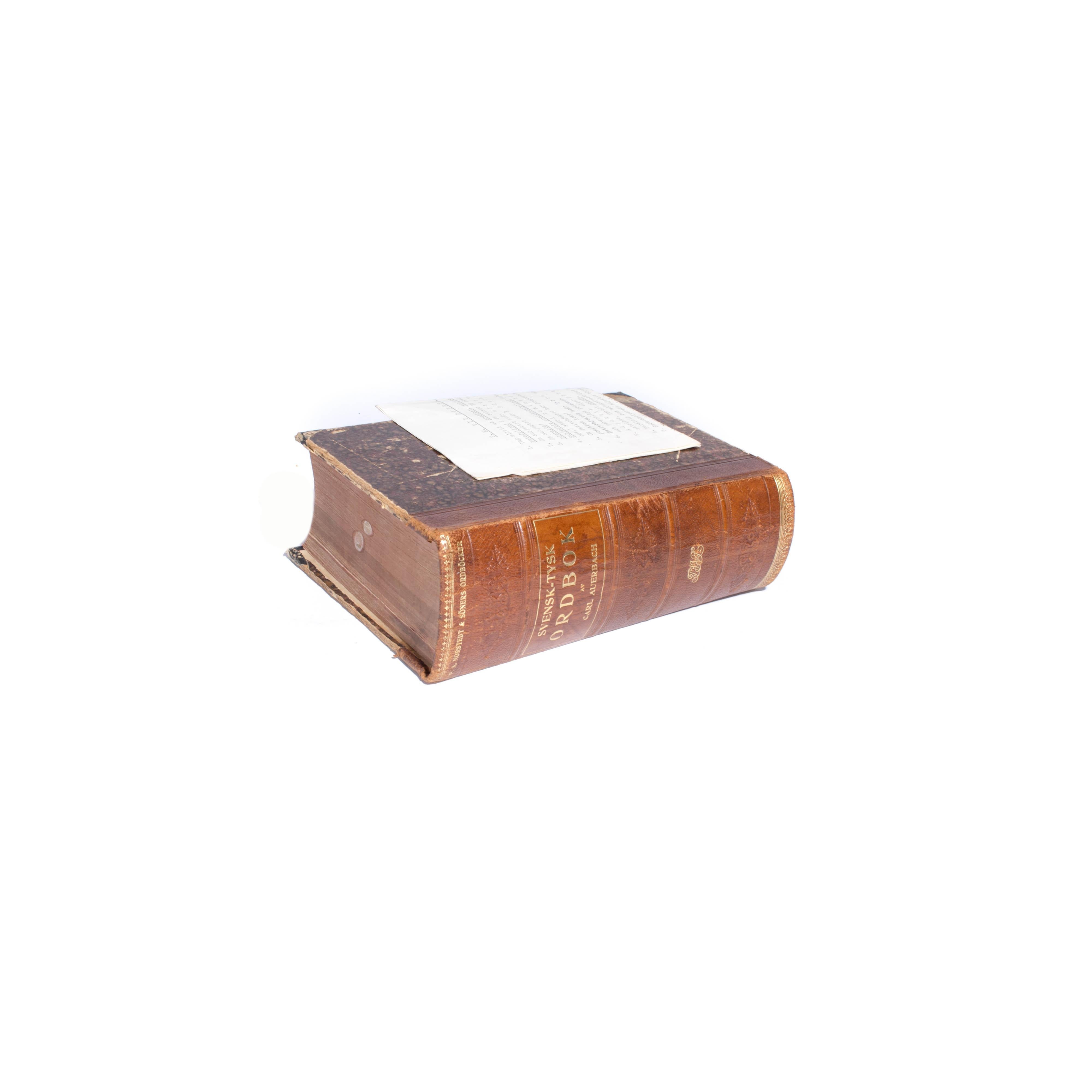 20th Century Antique Swedish, German Dictionary with Leather Back, Early 1900s For Sale