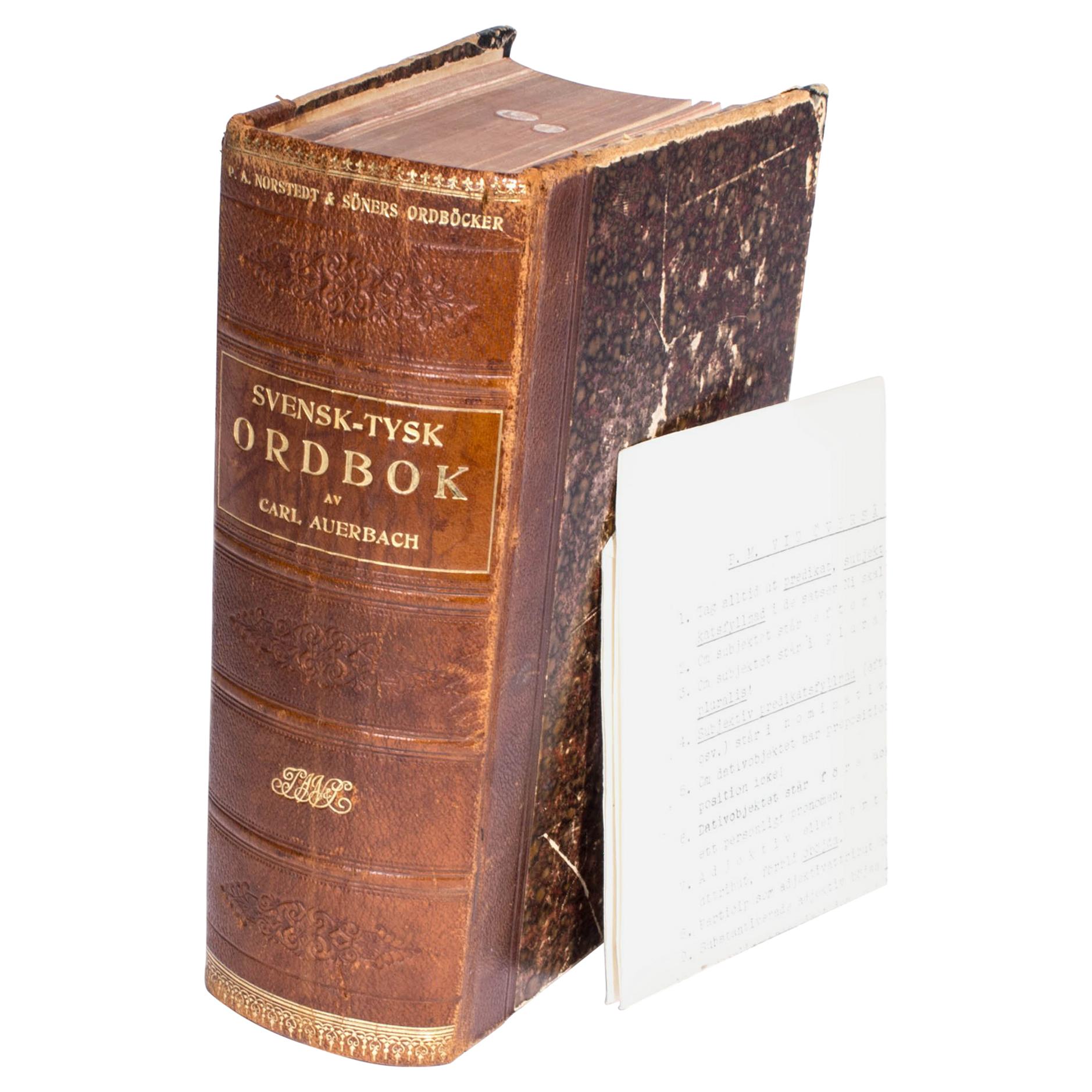 Antique Swedish, German Dictionary with Leather Back, Early 1900s For Sale