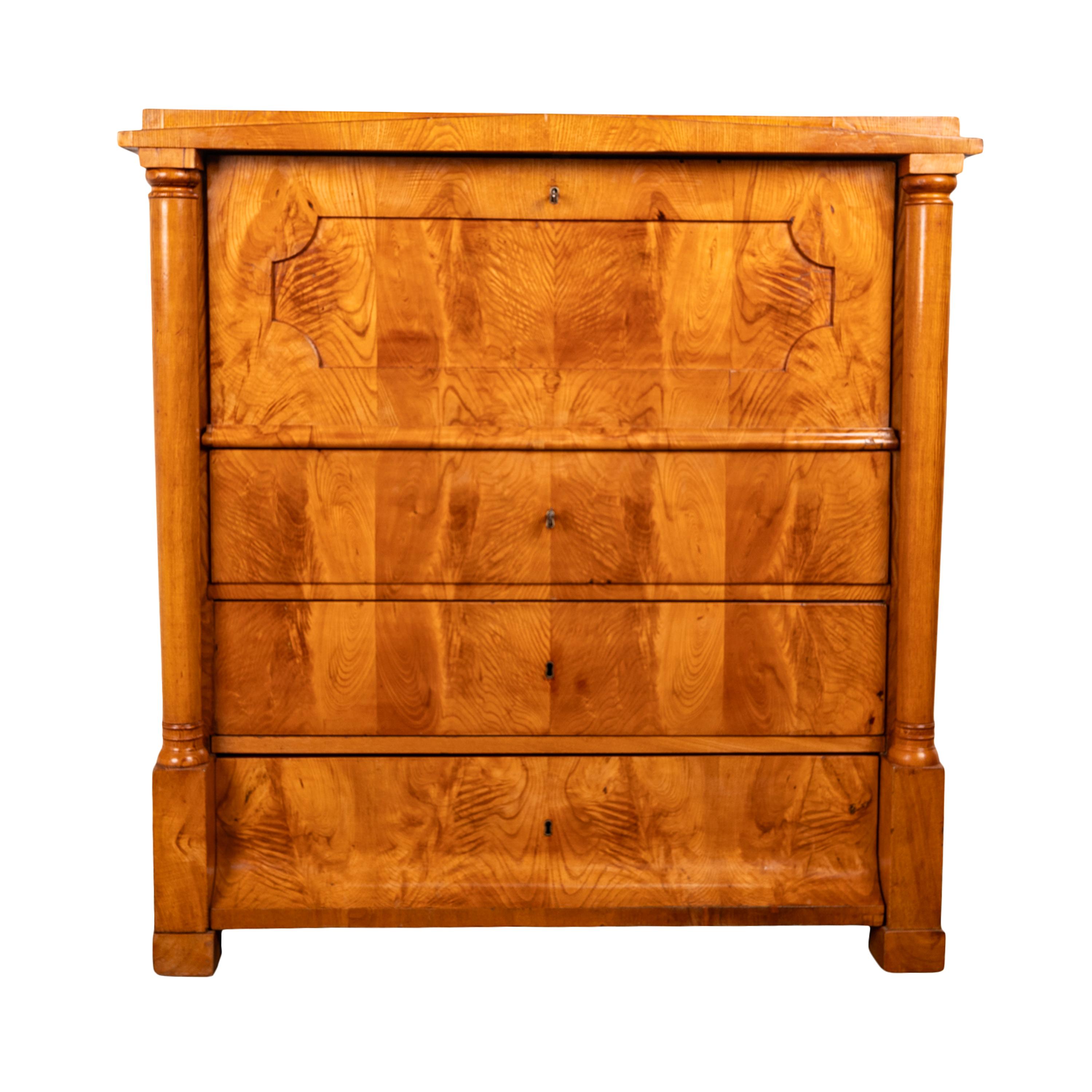 Antique Swedish Golden Ash Biedermeier Secretary Chest Dresser Desk inlaid 1820 In Good Condition For Sale In Portland, OR