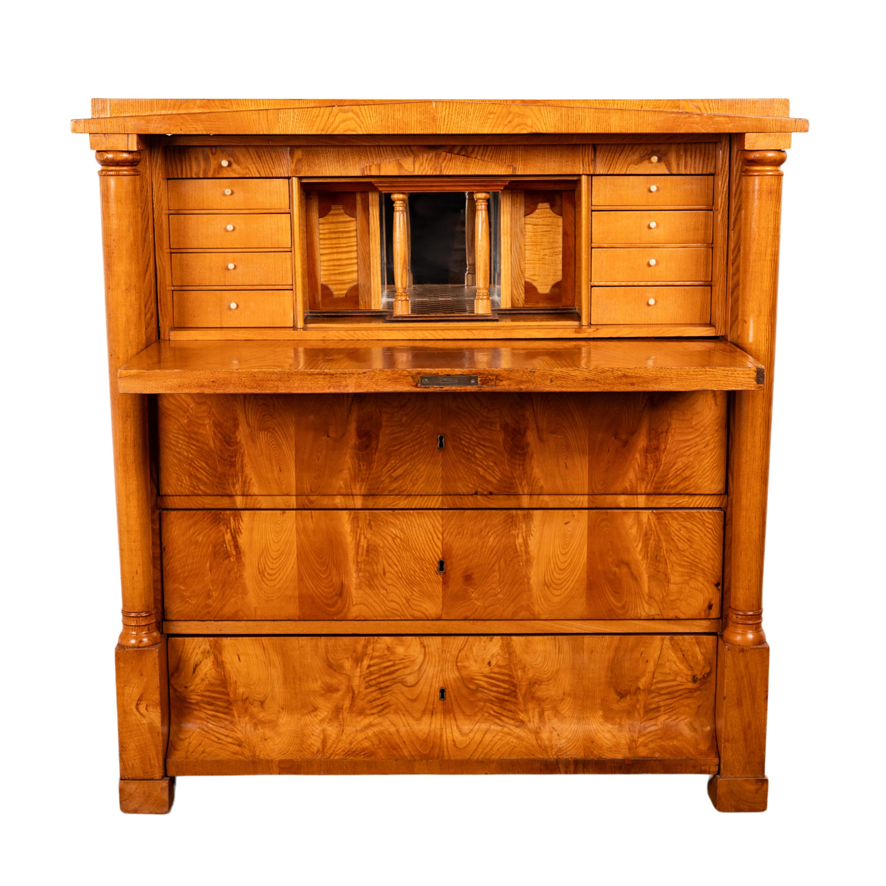 Early 19th Century Antique Swedish Golden Ash Biedermeier Secretary Chest Dresser Desk inlaid 1820 For Sale