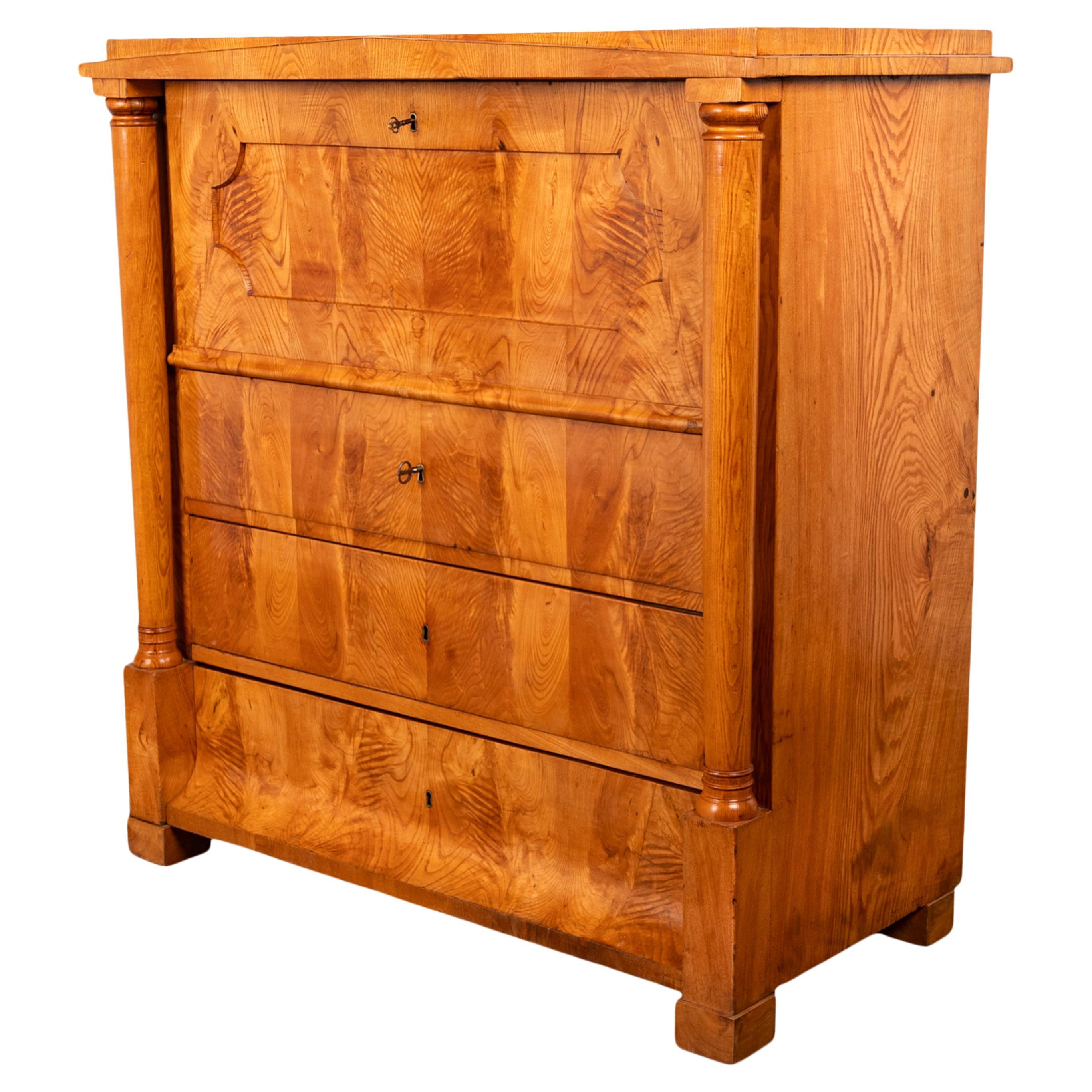 Antique Swedish Golden Ash Biedermeier Secretary Chest Dresser Desk inlaid 1820 For Sale