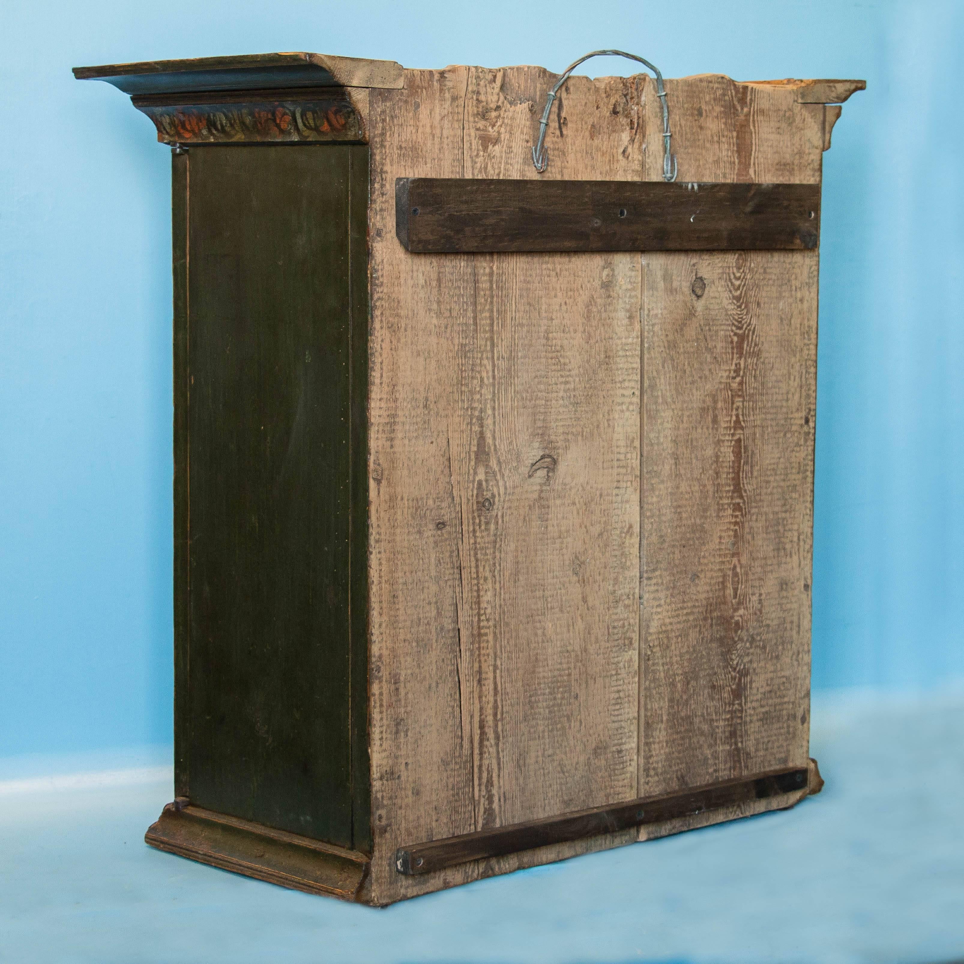 Antique Swedish Green Painted Wall Cabinet 2