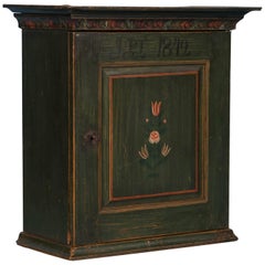 Antique Swedish Green Painted Wall Cabinet