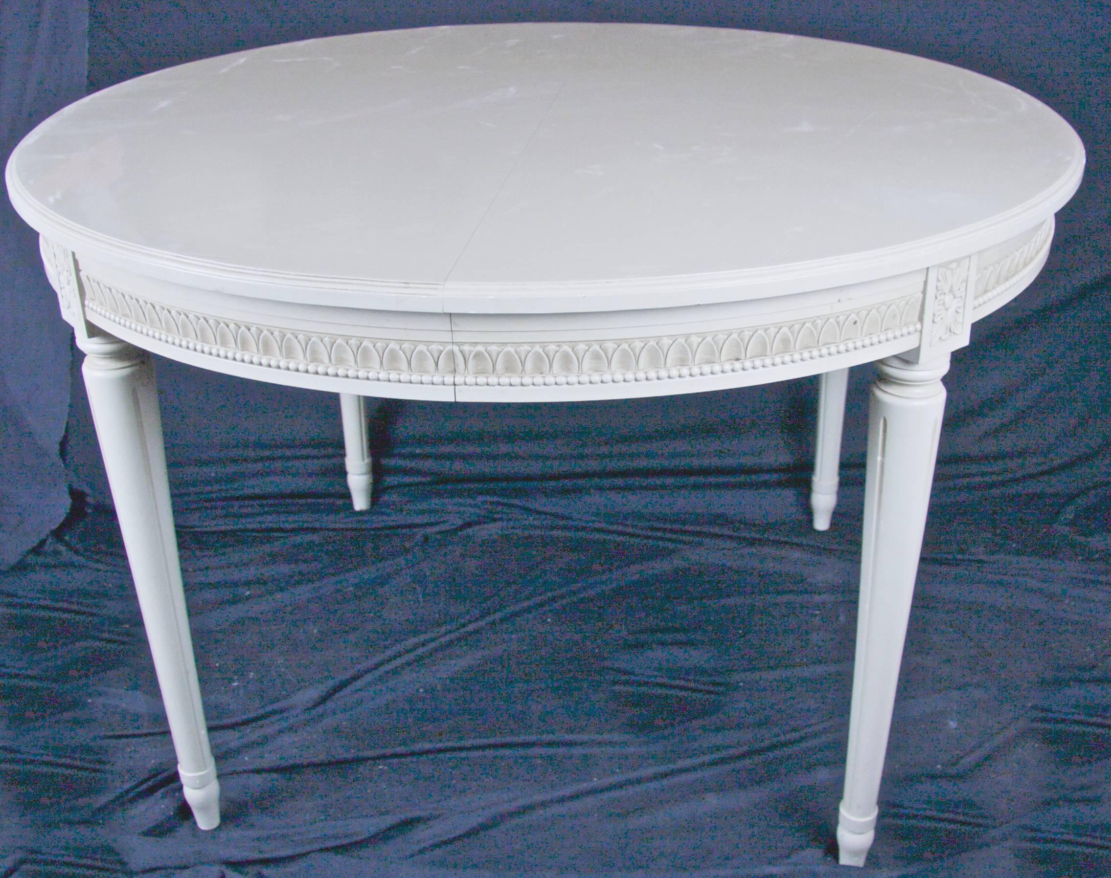 Birch Swedish Gustavian Extendable Dining Table Swedish, White , Early 20th Century