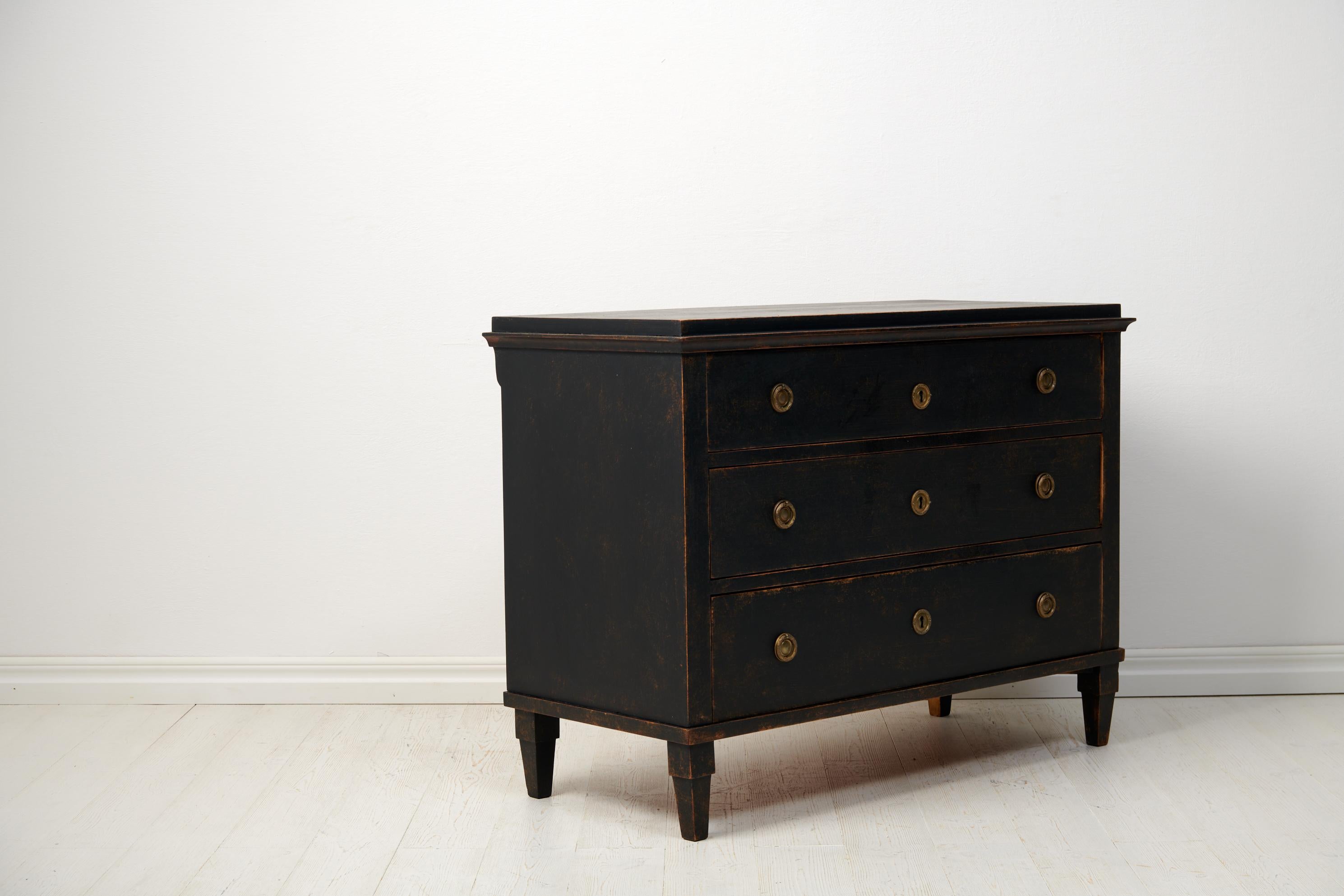 Hand-Crafted Antique Swedish Gustavian Black Pine Chest of Drawers 