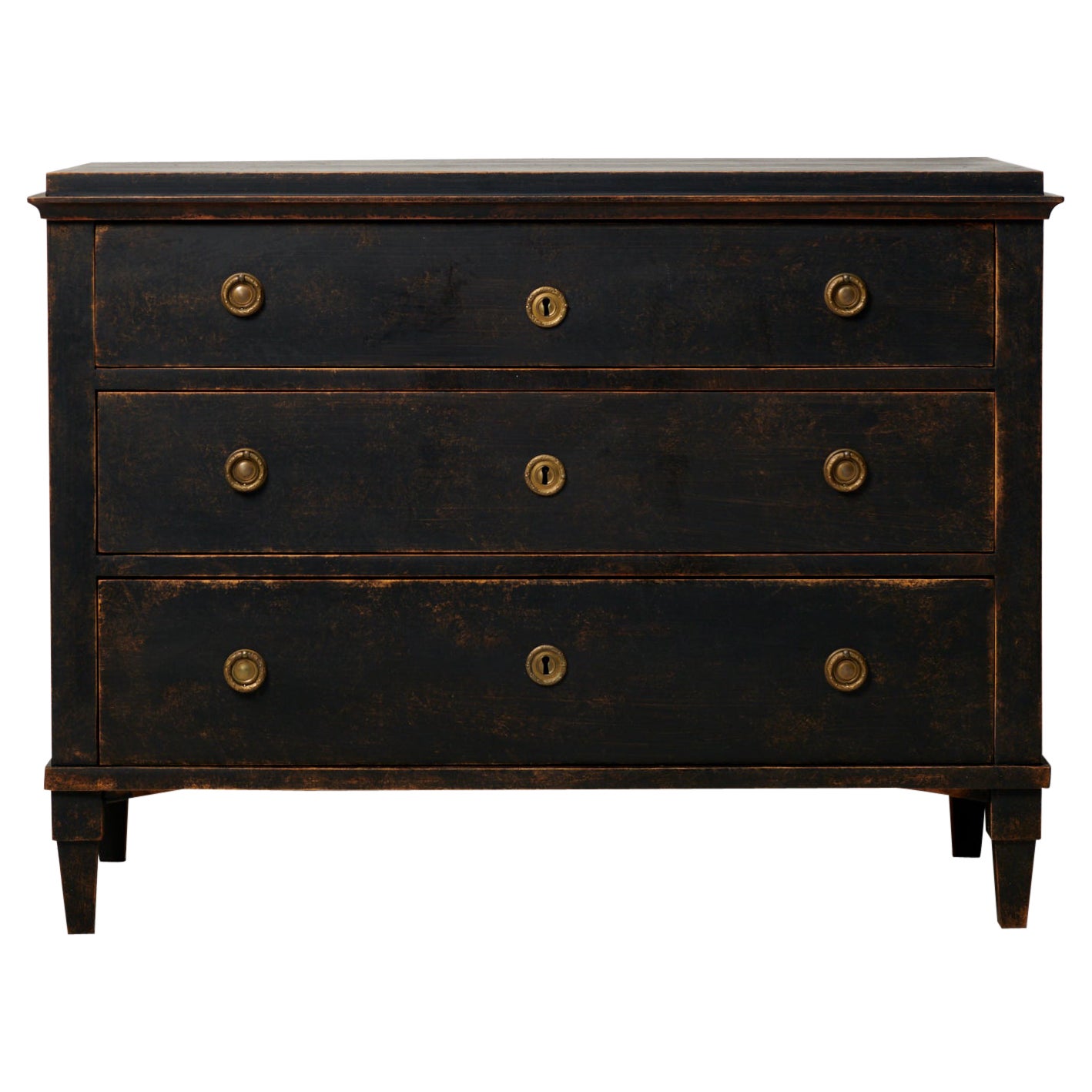 Antique Swedish Gustavian Black Pine Chest of Drawers