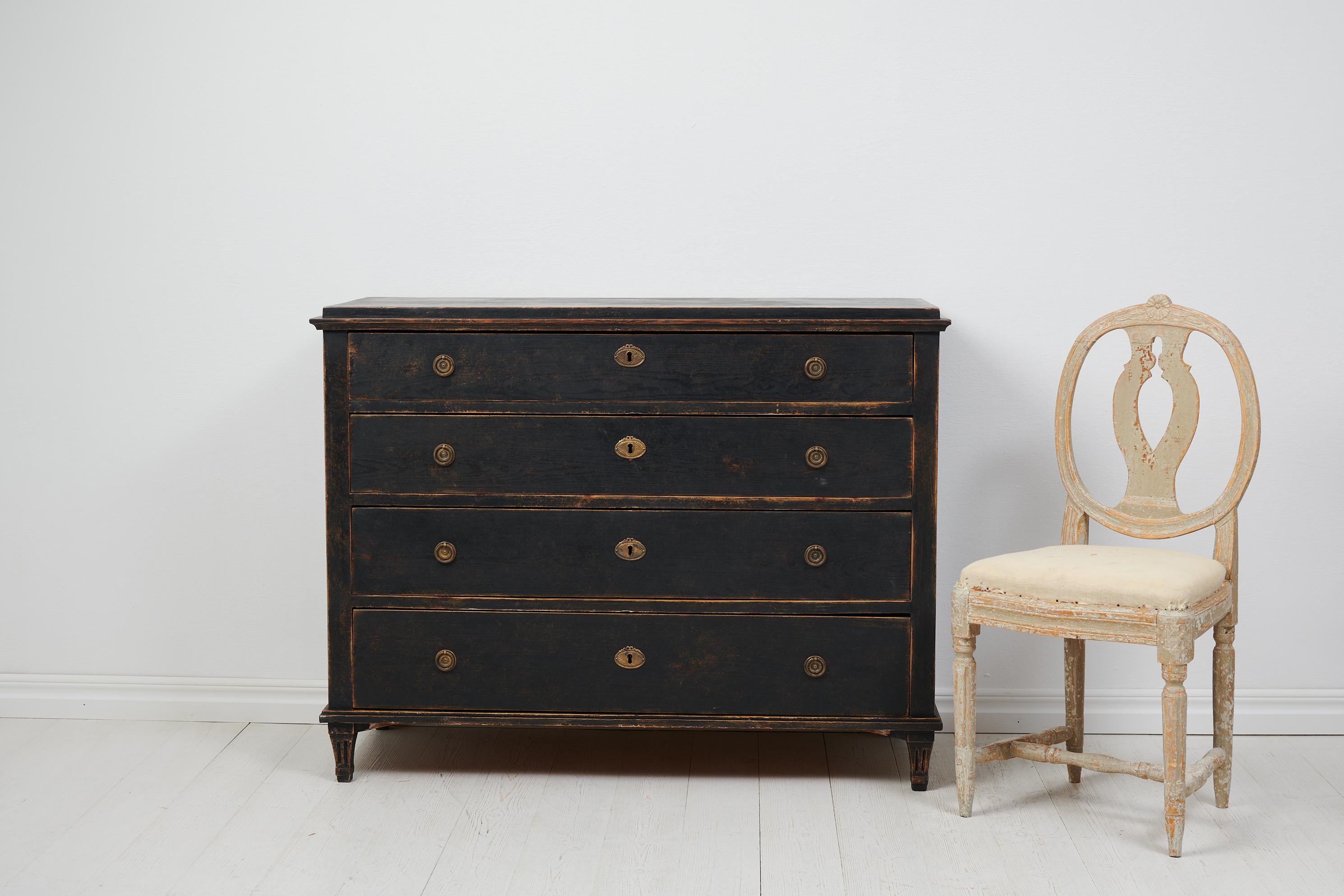 Hand-Crafted Antique Swedish Gustavian Black Pine Commode
