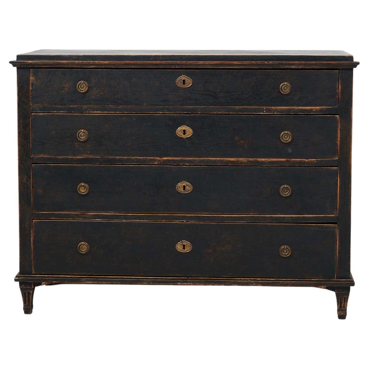 Antique Swedish Gustavian Black Pine Commode at 1stDibs