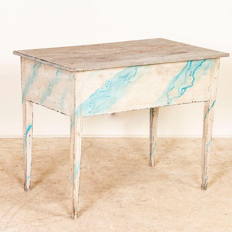 19th Century Antique Swedish Gustavian Blue Painted Side Table with Drawer
