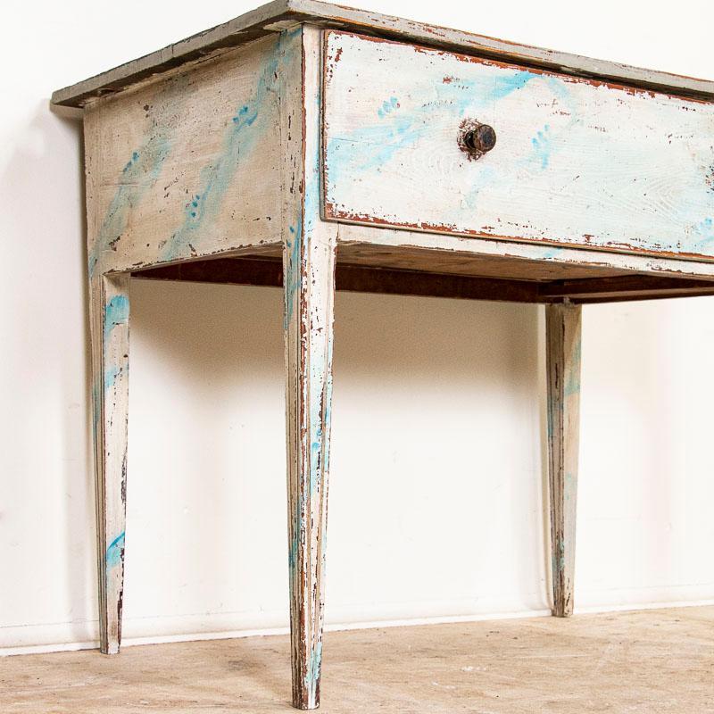 Antique Swedish Gustavian Blue Painted Side Table with Drawer 4