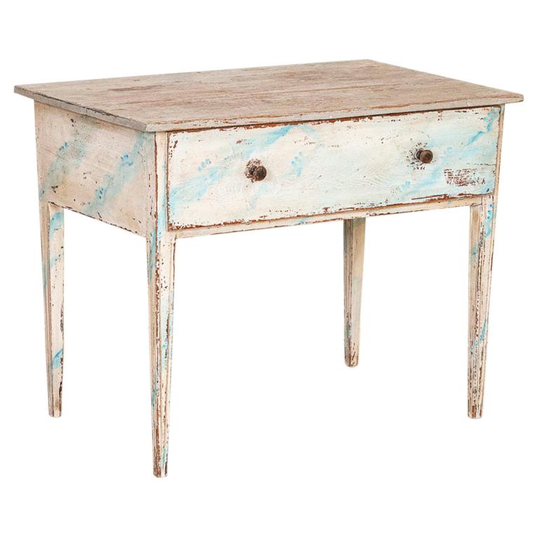 Antique Swedish Gustavian Blue Painted Side Table with Drawer