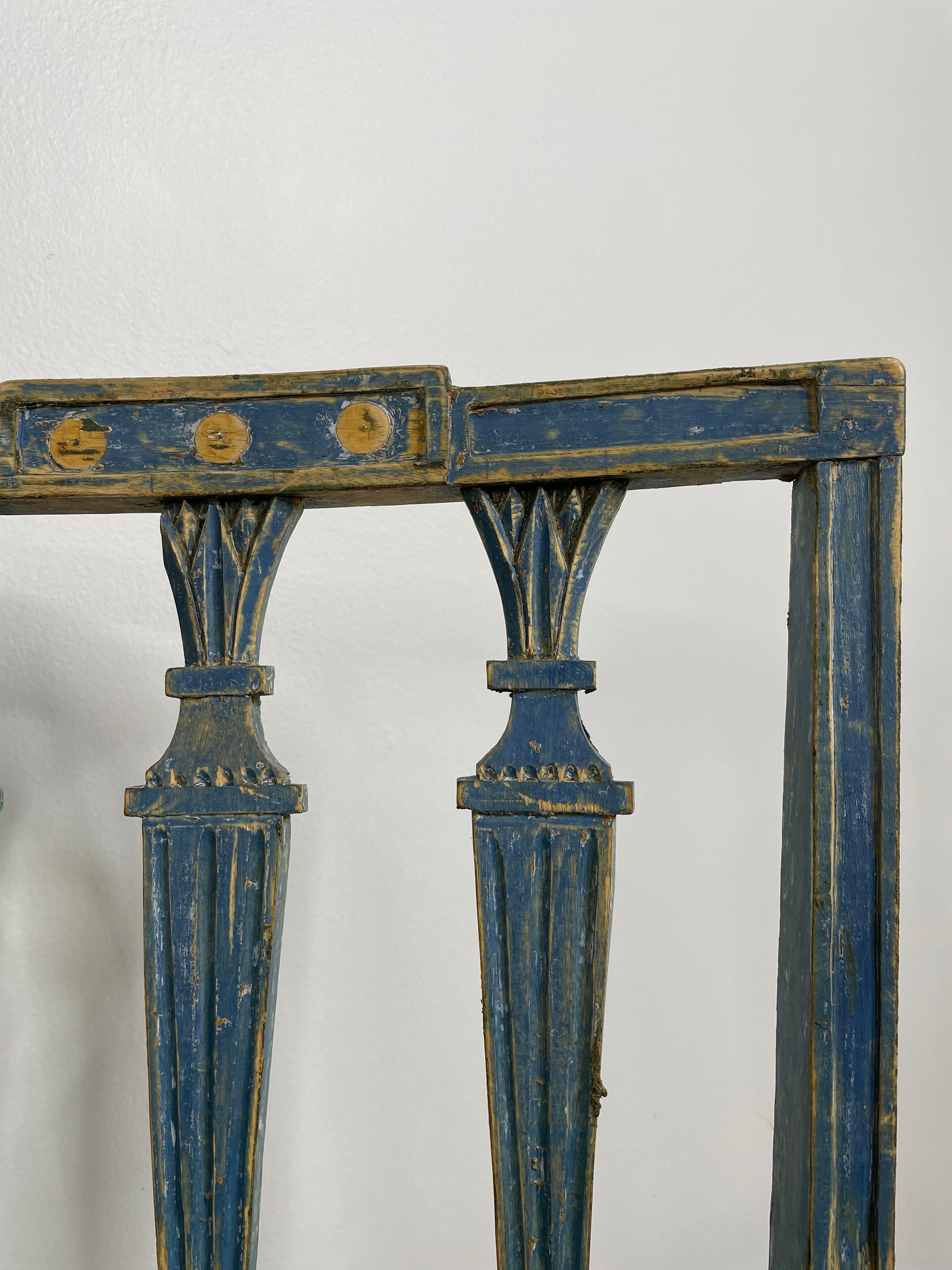 Hand-Carved Antique Swedish Gustavian Chair with Lovely Blue Green Patina, circa 1810 For Sale