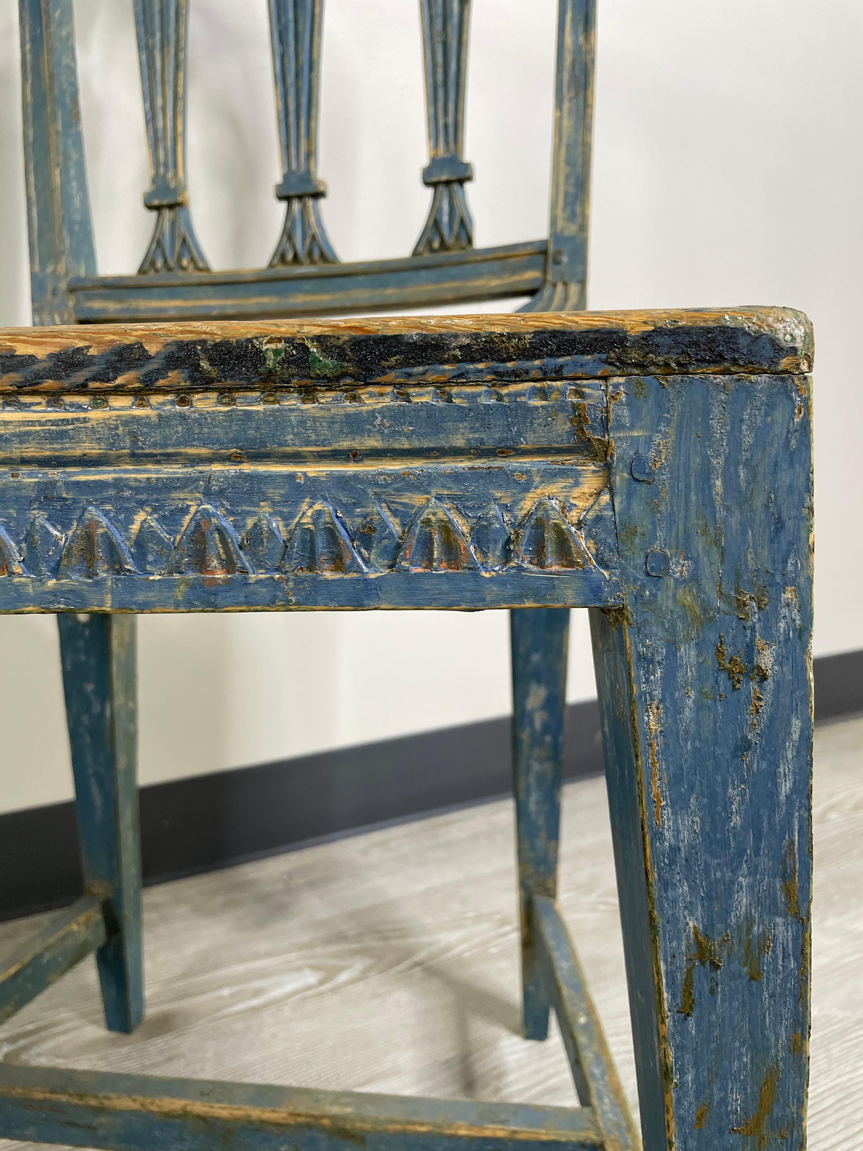 Antique Swedish Gustavian Chair with Lovely Blue Green Patina, circa 1810 In Good Condition For Sale In Dallas, TX
