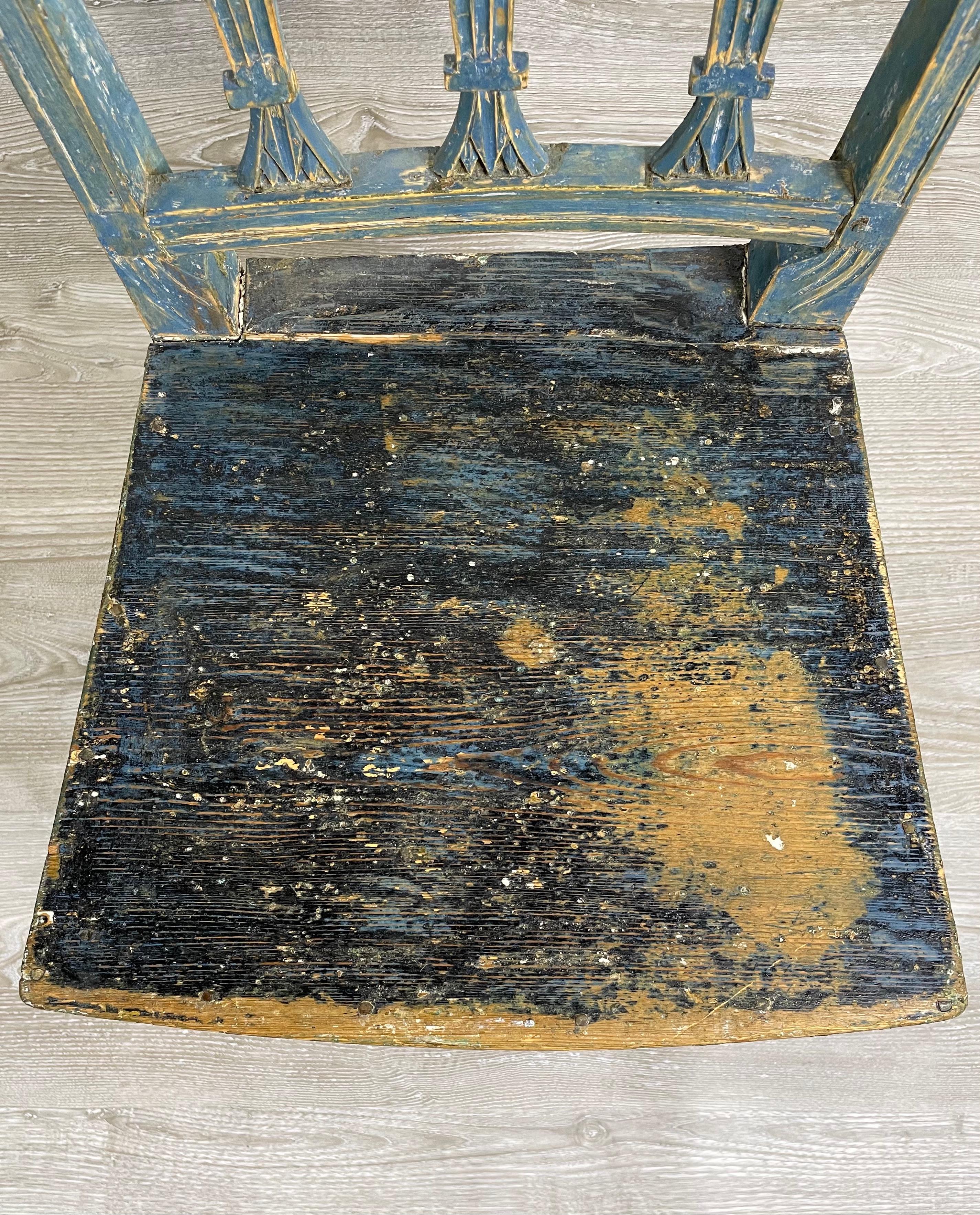 19th Century Antique Swedish Gustavian Chair with Lovely Blue Green Patina, circa 1810 For Sale