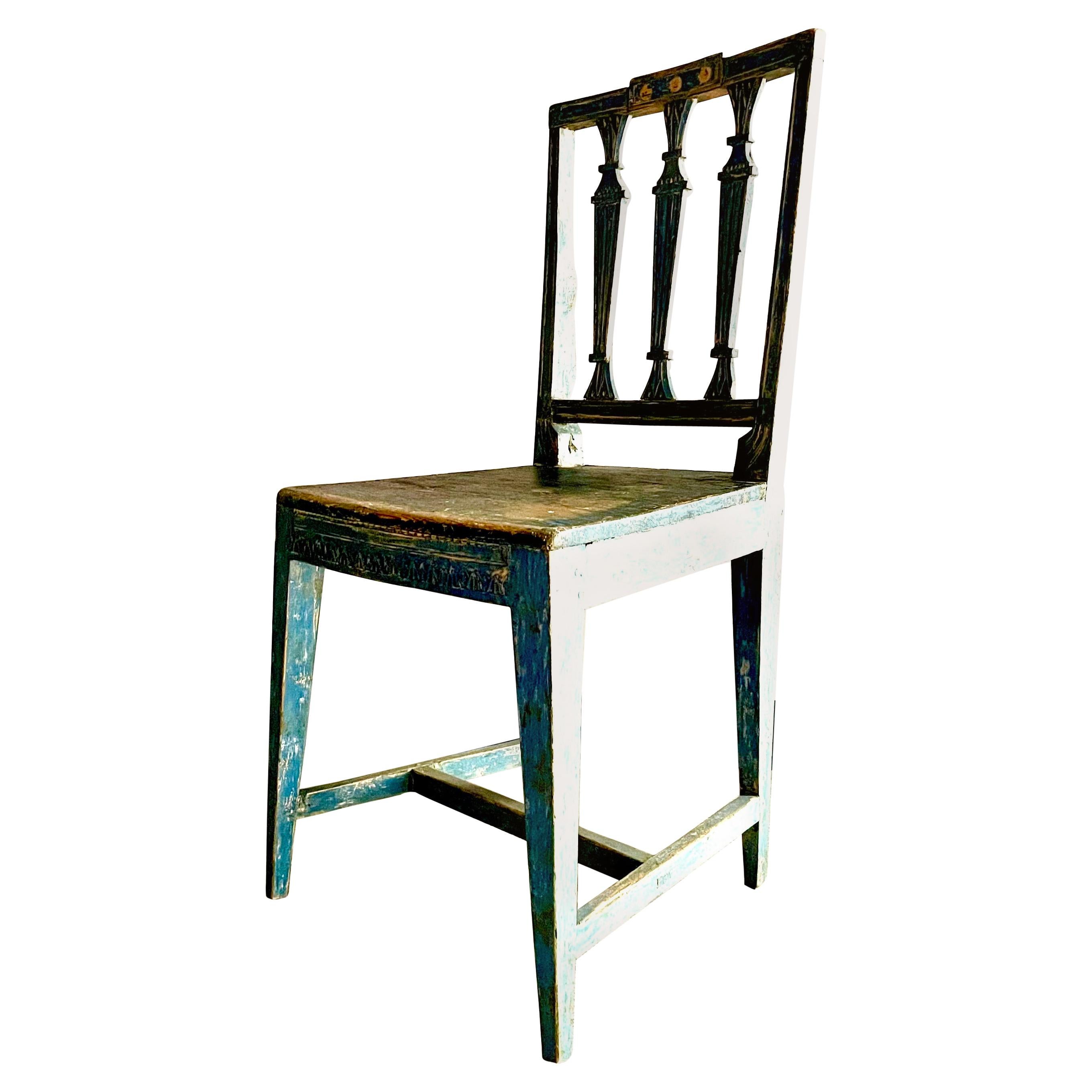 Antique Swedish Gustavian Chair with Lovely Blue Green Patina, circa 1810 For Sale