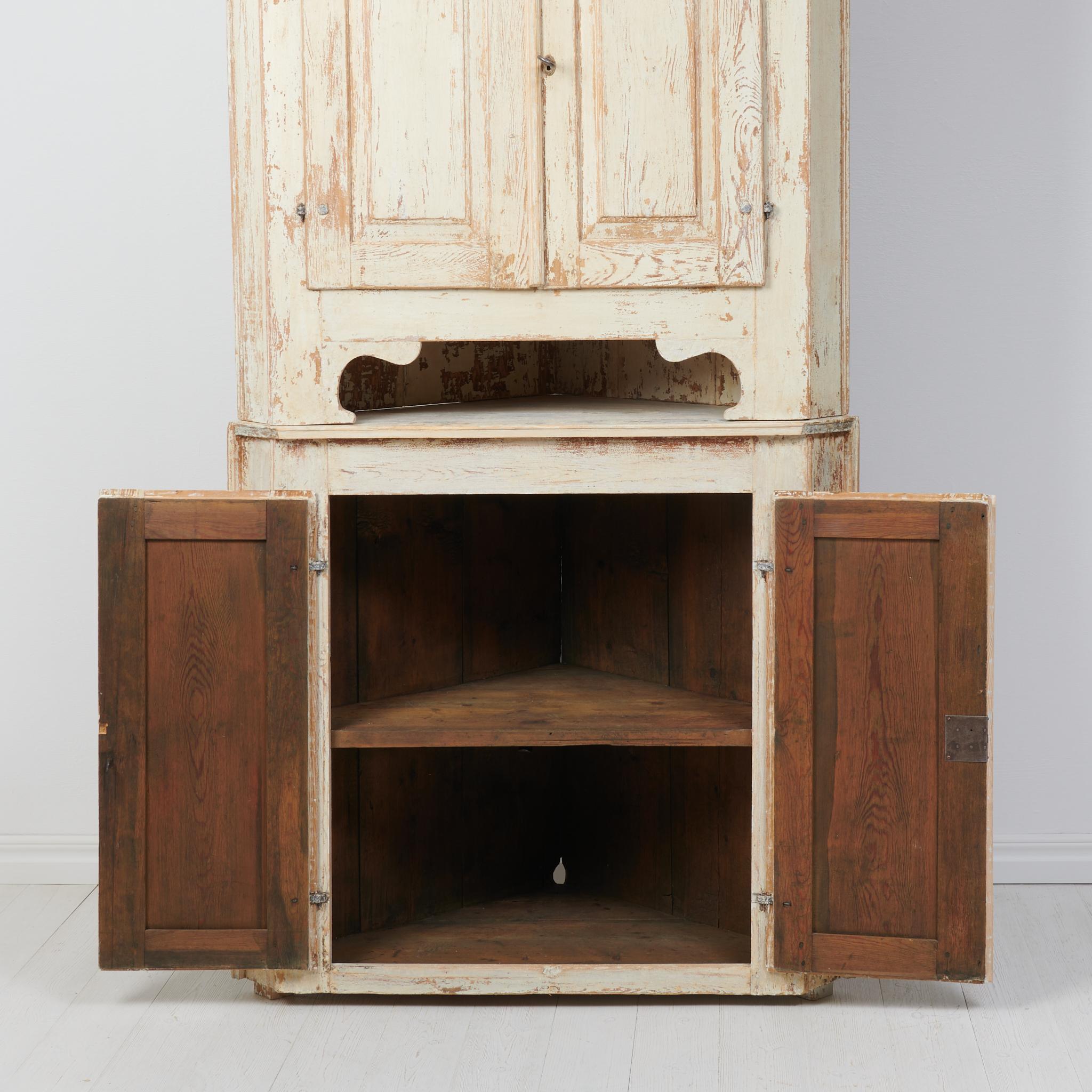 19th Century Antique Genuine Swedish Gustavian Large Original Country Corner Cabinet For Sale