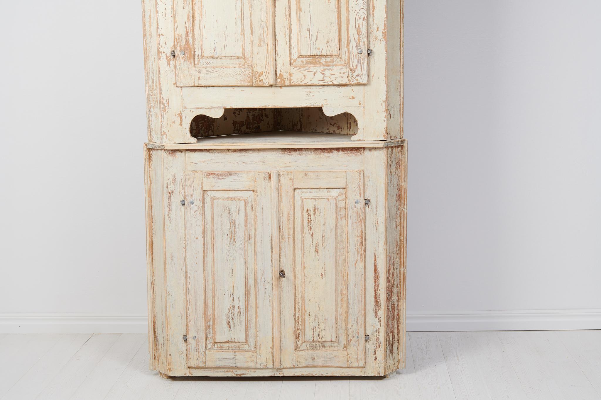 Pine Antique Genuine Swedish Gustavian Large Original Country Corner Cabinet For Sale