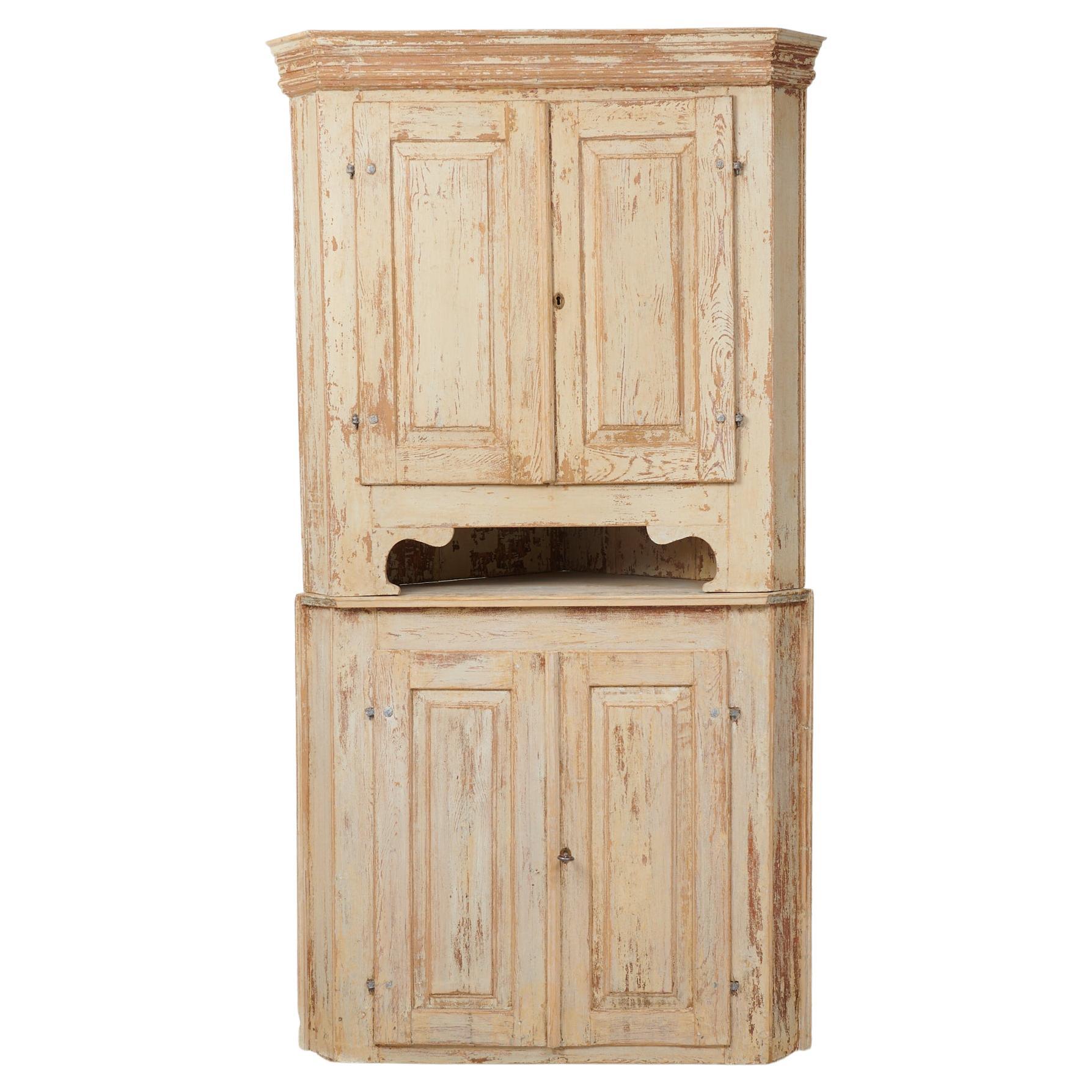 Antiquité Véritable Suédoise Gustavienne Large Original Country Corner Cabinet