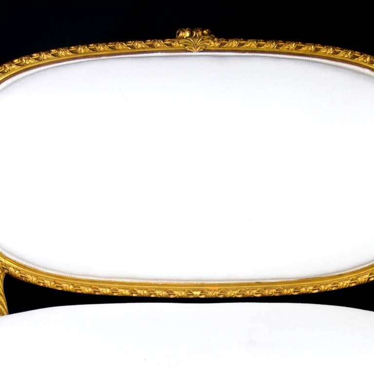 Antique Swedish Gustavian Gilt Carving Sprung Sofa Loveseat, Mid-19th Century In Good Condition In Lewes, England