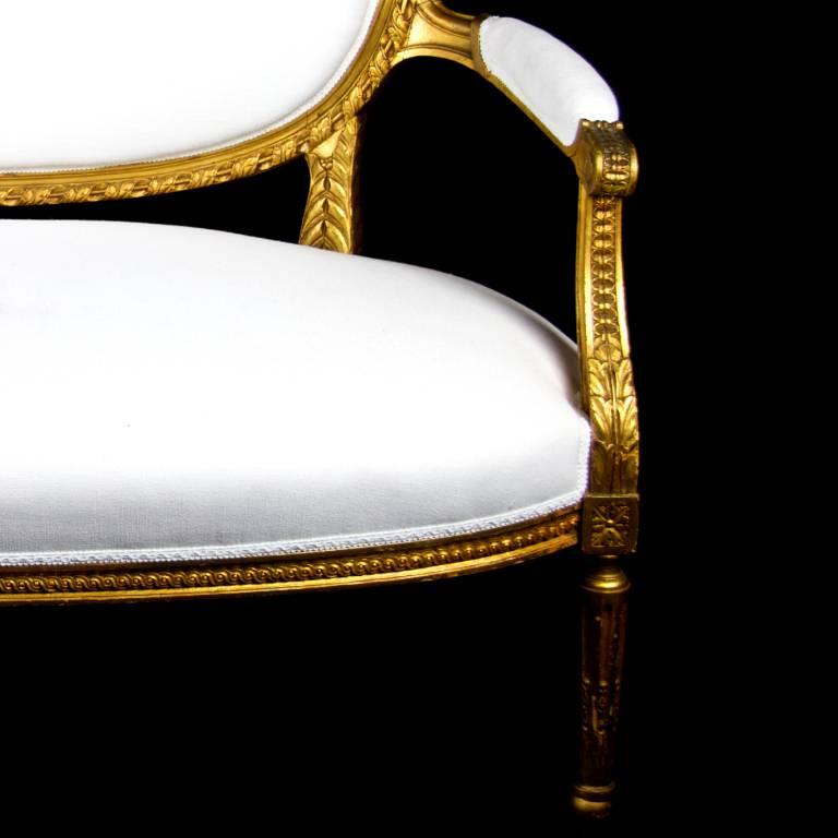 Birch Antique Swedish Gustavian Gilt Carving Sprung Sofa Loveseat, Mid-19th Century