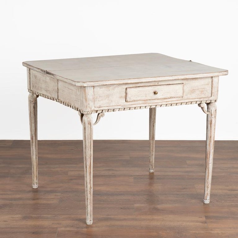 Antique Swedish Gustavian Gray Painted Folding Game Table Small Console