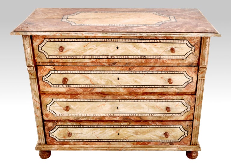 Swedish Gustavian Paint Decorated Pine Chest Of Drawers Dresser