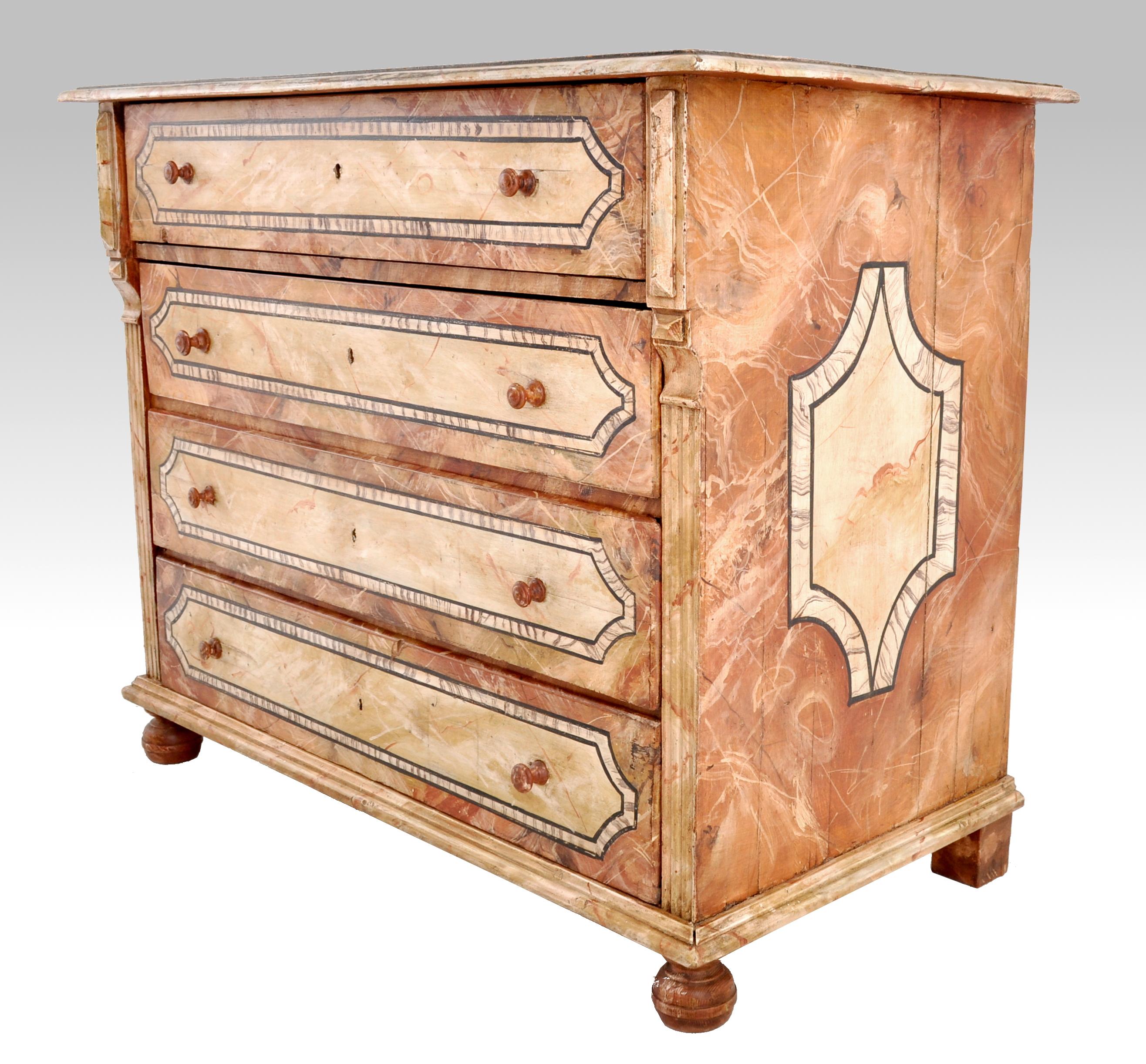 Painted Swedish Gustavian Paint Decorated Pine Chest of Drawers/Dresser, circa 1830