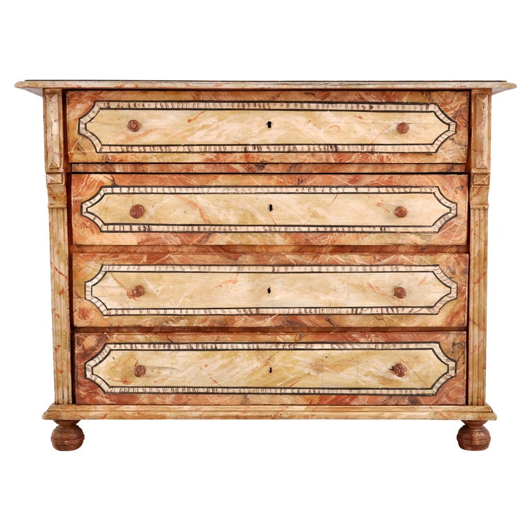 Swedish Gustavian Paint Decorated Pine Chest Of Drawers Dresser