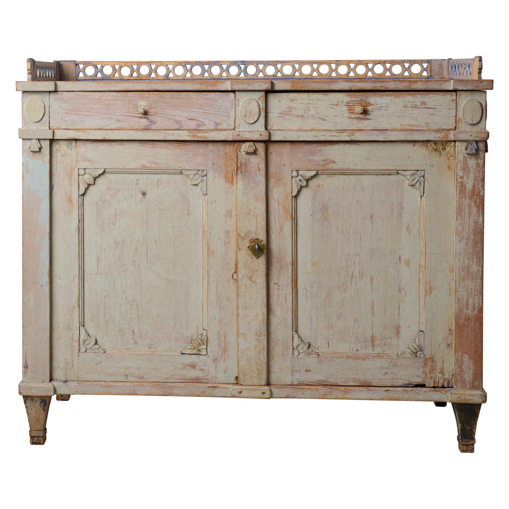 Antique Swedish Gustavian Period Elegant Sideboard with Hand-Carved Decorations For Sale