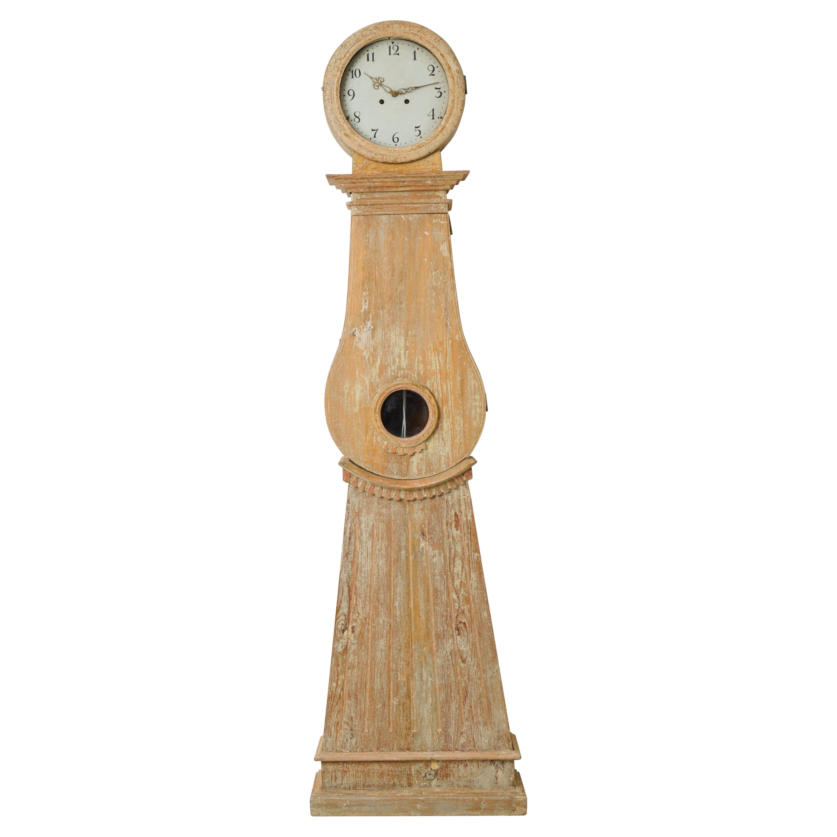 Antique Swedish Gustavian Rustic Long Case Clock, Hand-Carved Gustavian Decor