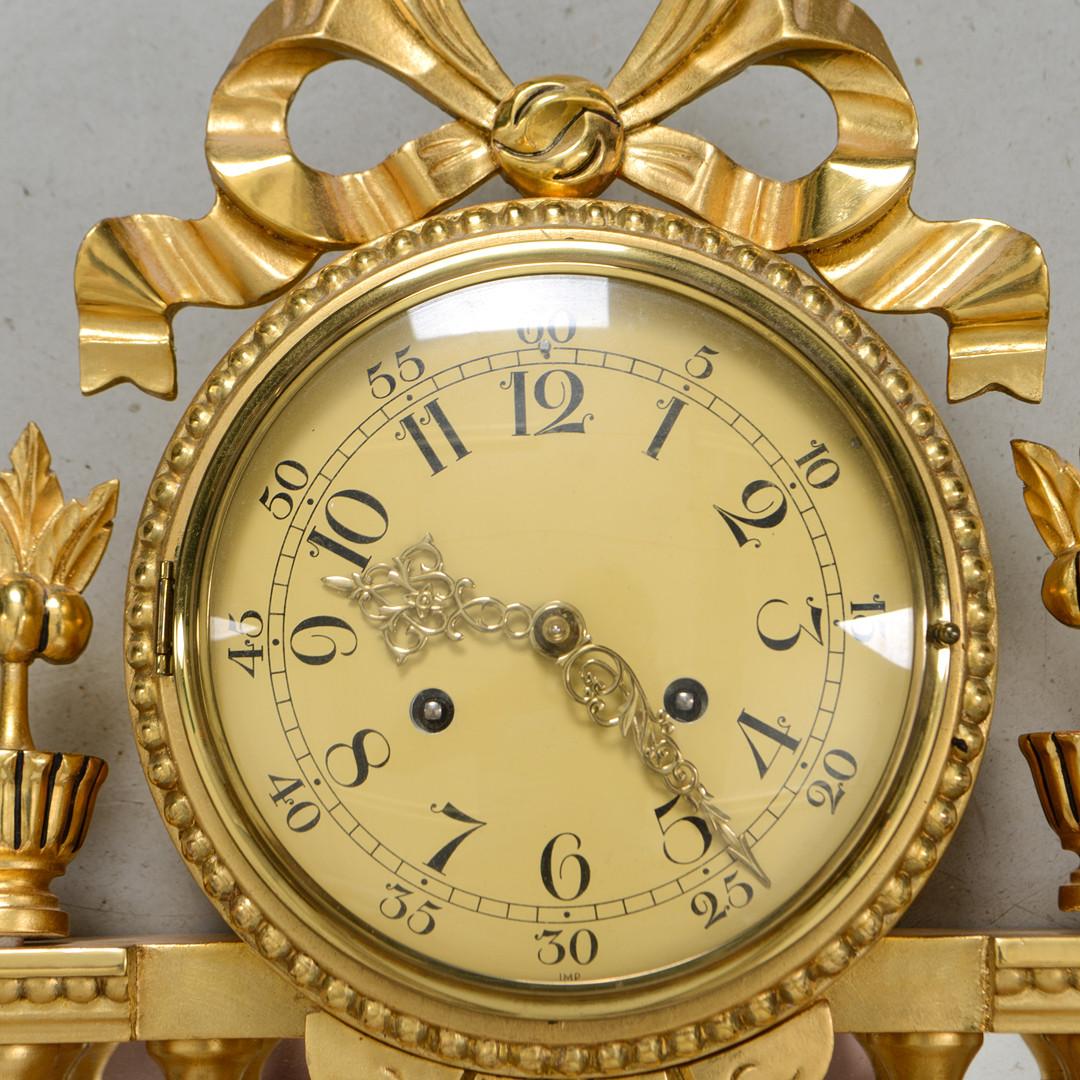 Antiguo Reloj de Pared Sueco Gustaviano Firmado Dorado 1900, Reloj de Oro Rococó principios del siglo XX en venta