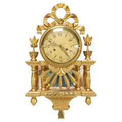 Antique Swedish Gustavian Signed Wall Clock Gilt 1900, Rococo Golden Clock