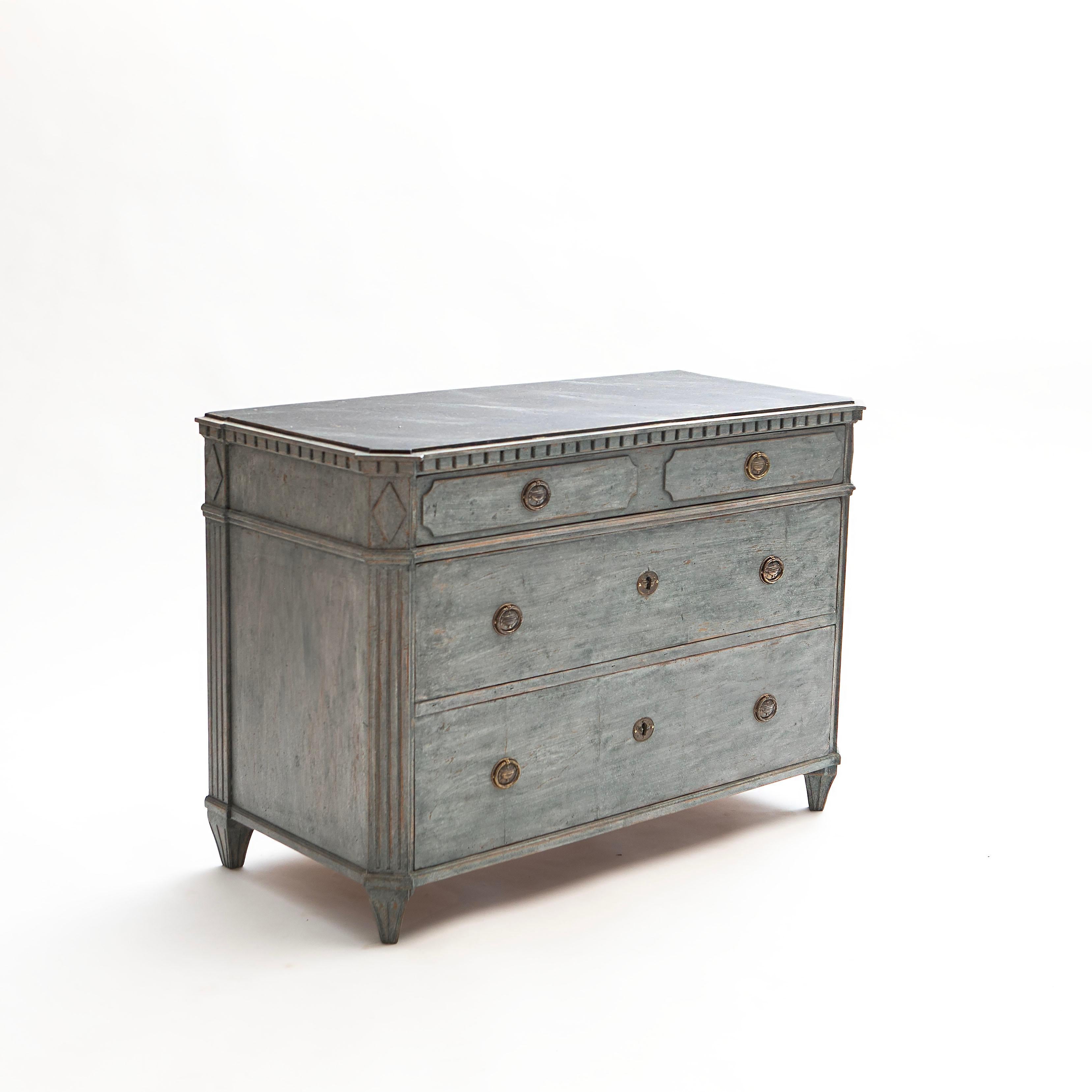 Hand-Painted Antique Swedish Gustavian Style Blue Chest of Drawers
