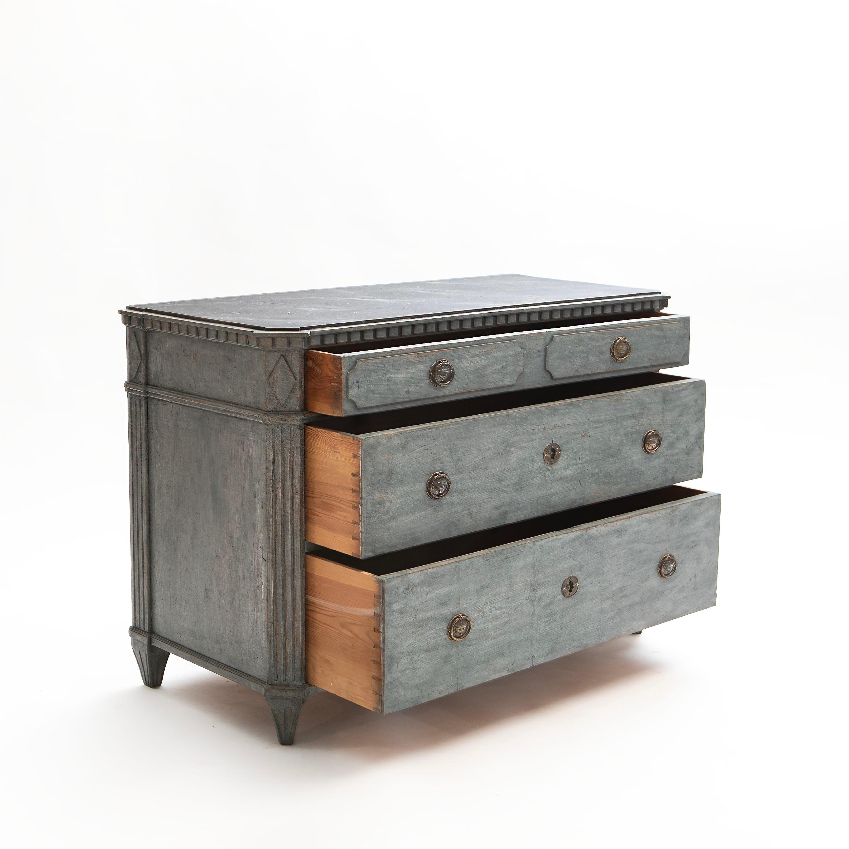 19th Century Antique Swedish Gustavian Style Blue Chest of Drawers