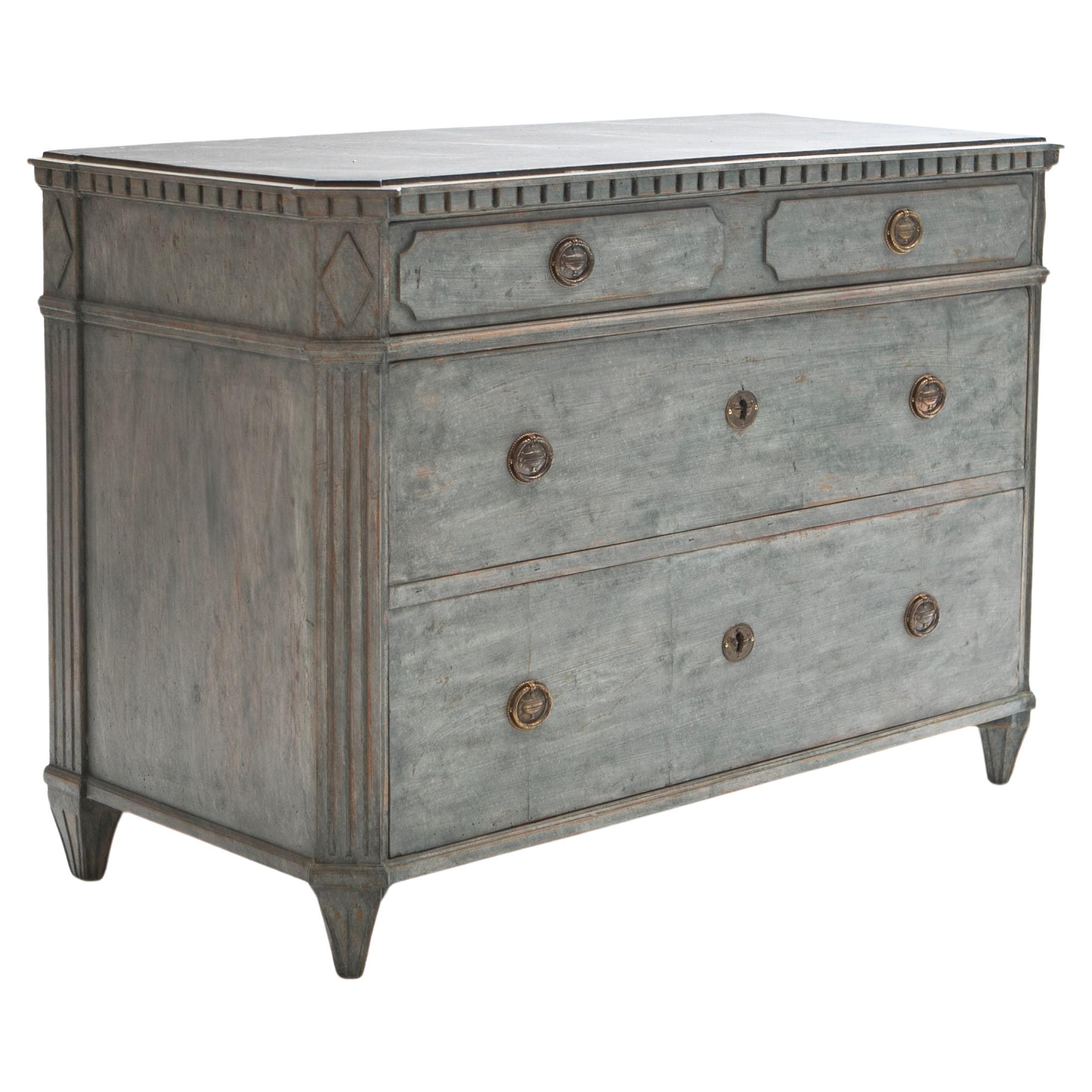 Antique Swedish Gustavian Style Blue Chest of Drawers
